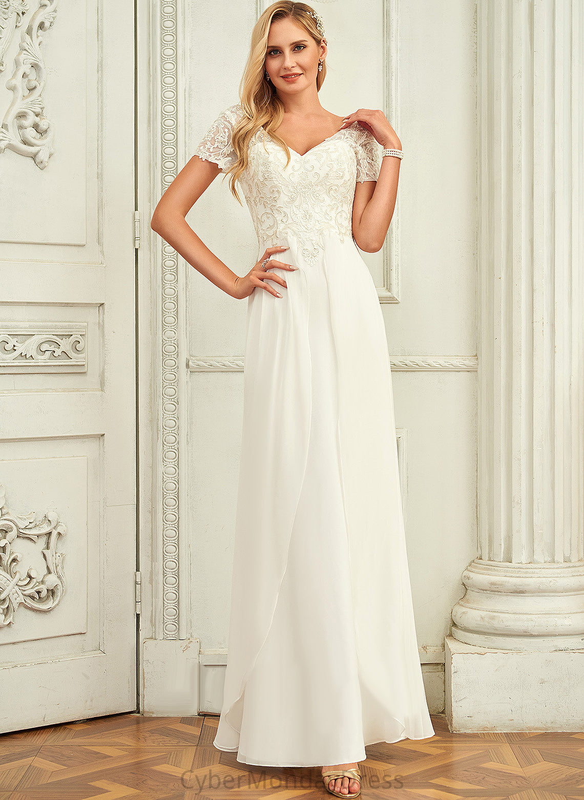 With Janae Lace V-neck Floor-Length Wedding Dresses Dress A-Line Wedding Chiffon