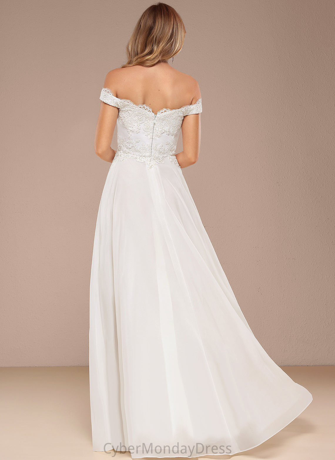 Sequins Wedding Dresses Off-the-Shoulder Dress Lace Gracie Floor-Length Wedding With A-Line Chiffon