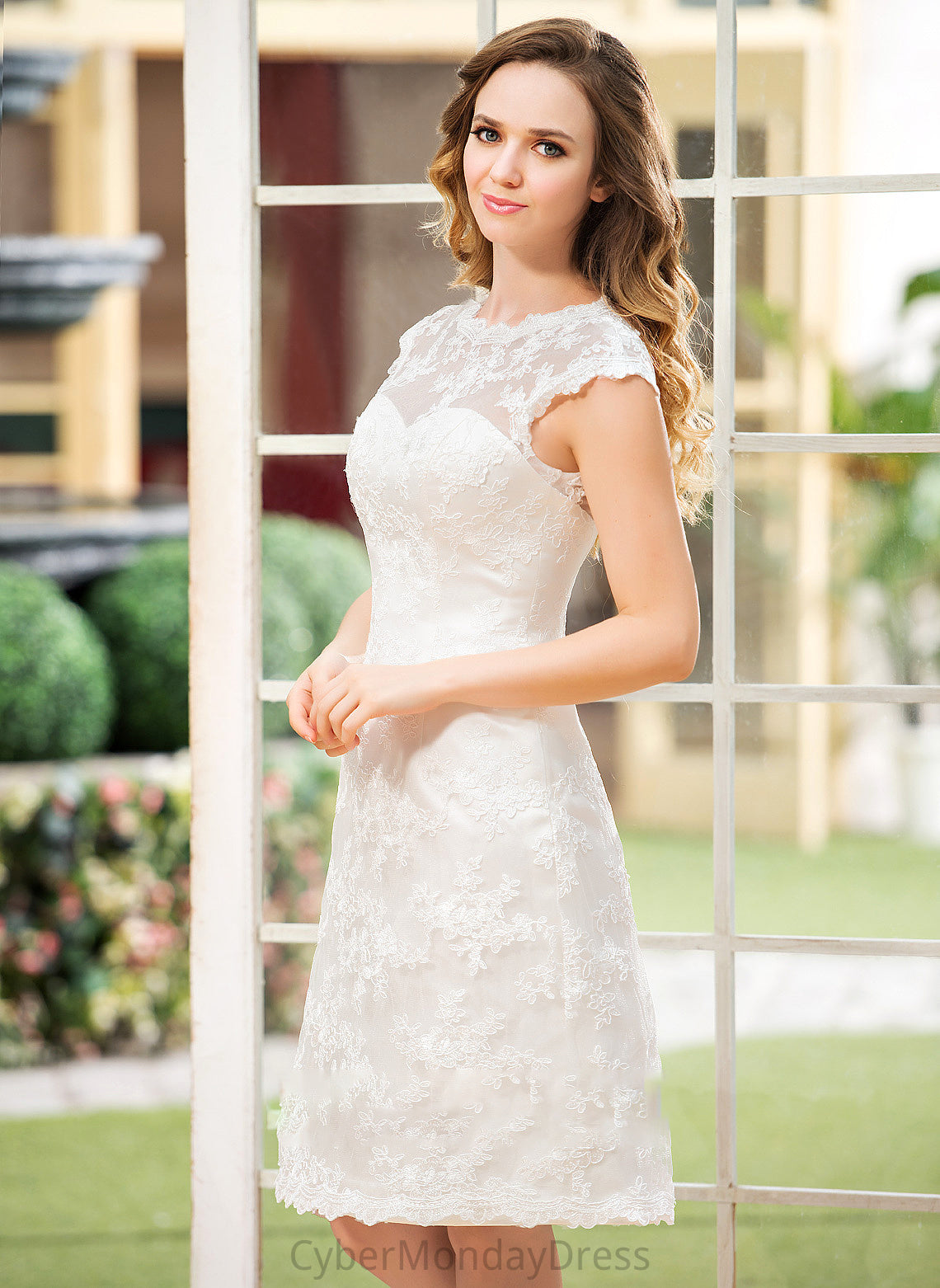 Bailey Scoop Neck Wedding Dresses Knee-Length A-Line Dress Wedding Lace