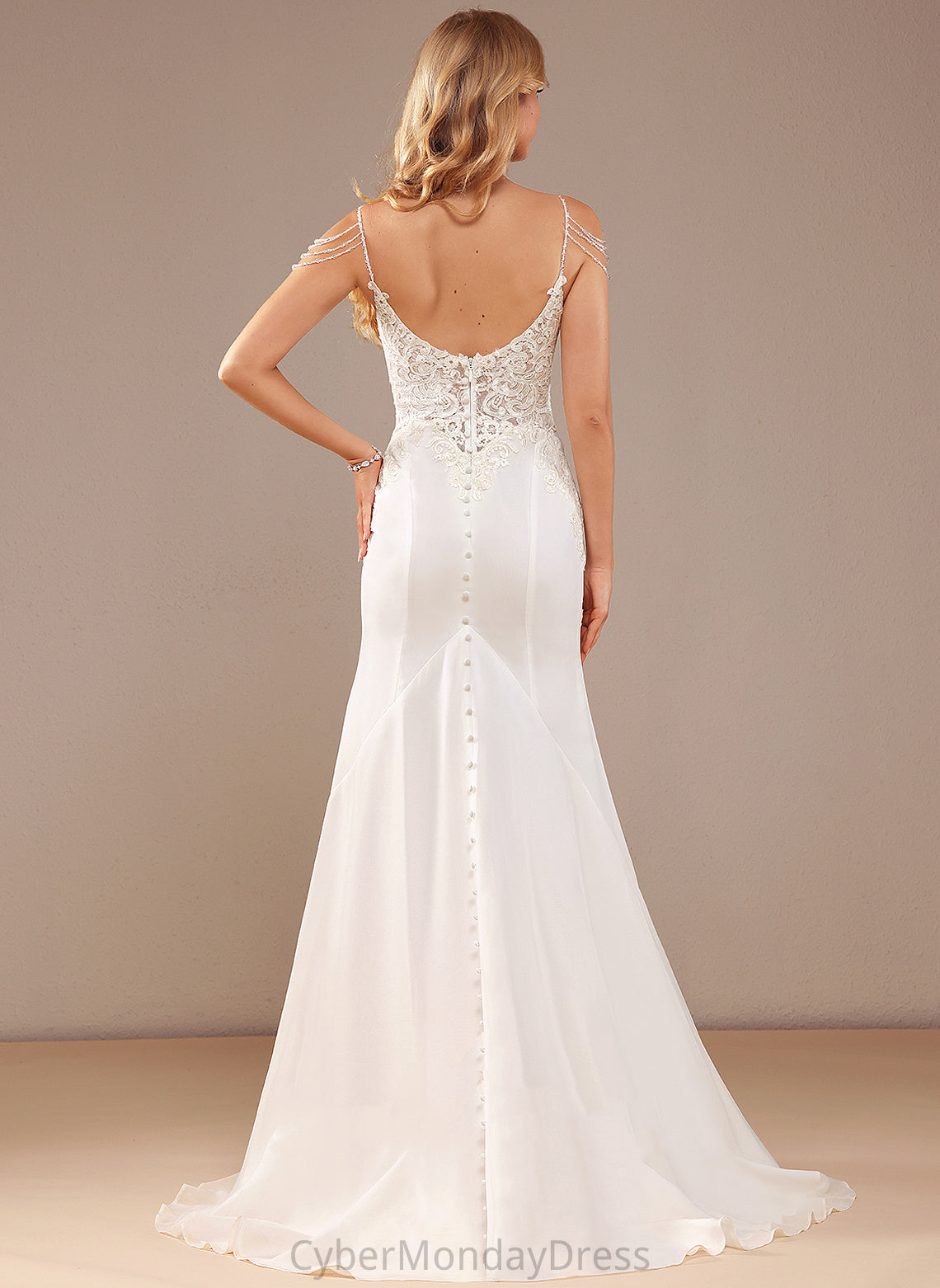 Lace Trumpet/Mermaid Lace Court Claudia Sequins Wedding With Train Dress Chiffon Beading V-neck Wedding Dresses