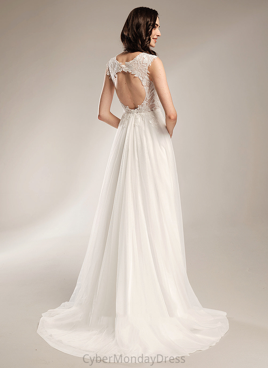 Wedding Court Wedding Dresses Sequins With Dress Tulle Lace V-neck Amy Train A-Line