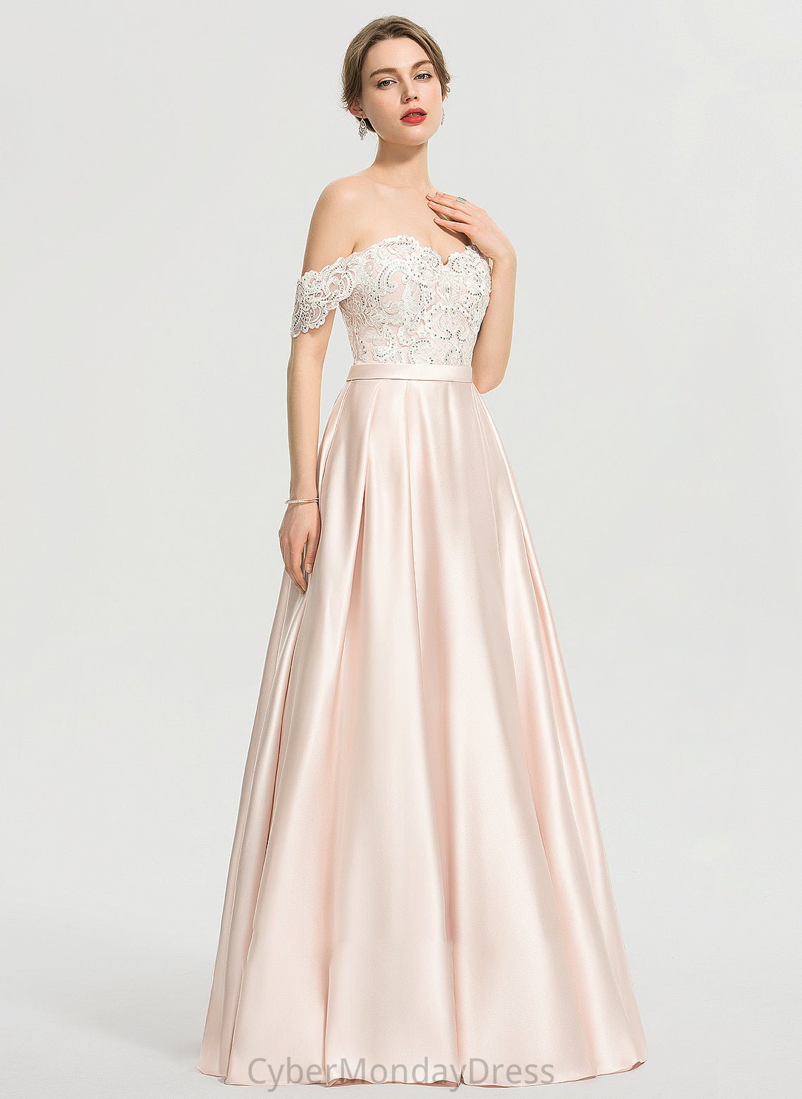 Madyson Off-the-Shoulder Floor-Length Sequins Wedding With Wedding Dresses Ball-Gown/Princess Dress Satin