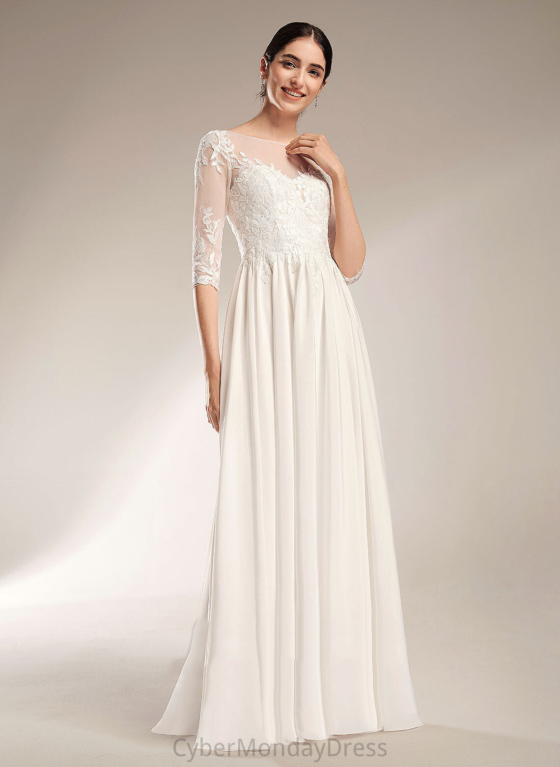 A-Line With Dress Sweep Train Chiffon Wedding Dresses Logan Sequins Wedding Illusion