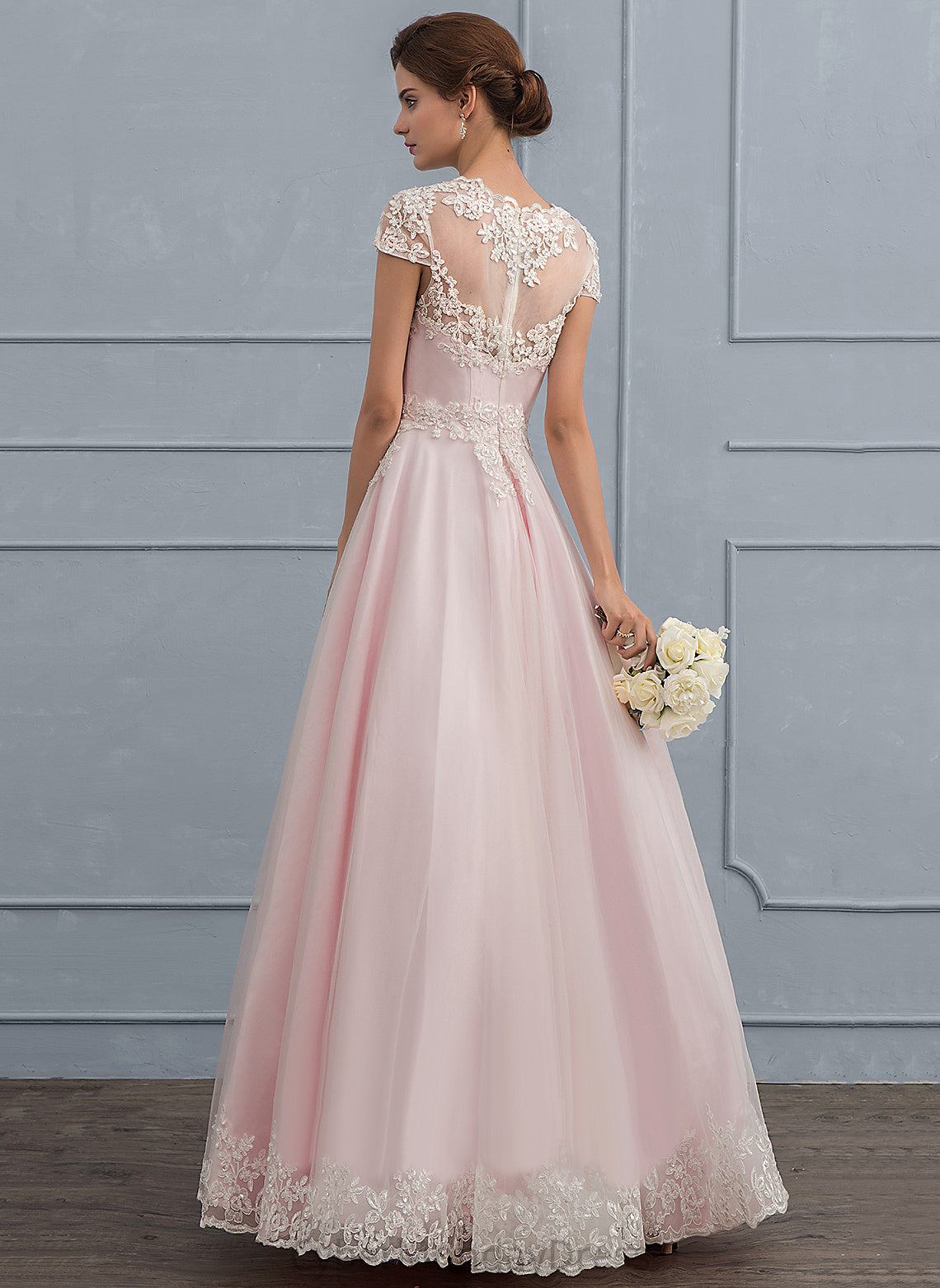 Sequins Wedding Wedding Dresses Lace Ball-Gown/Princess With Beading V-neck Xiomara Floor-Length Dress Tulle