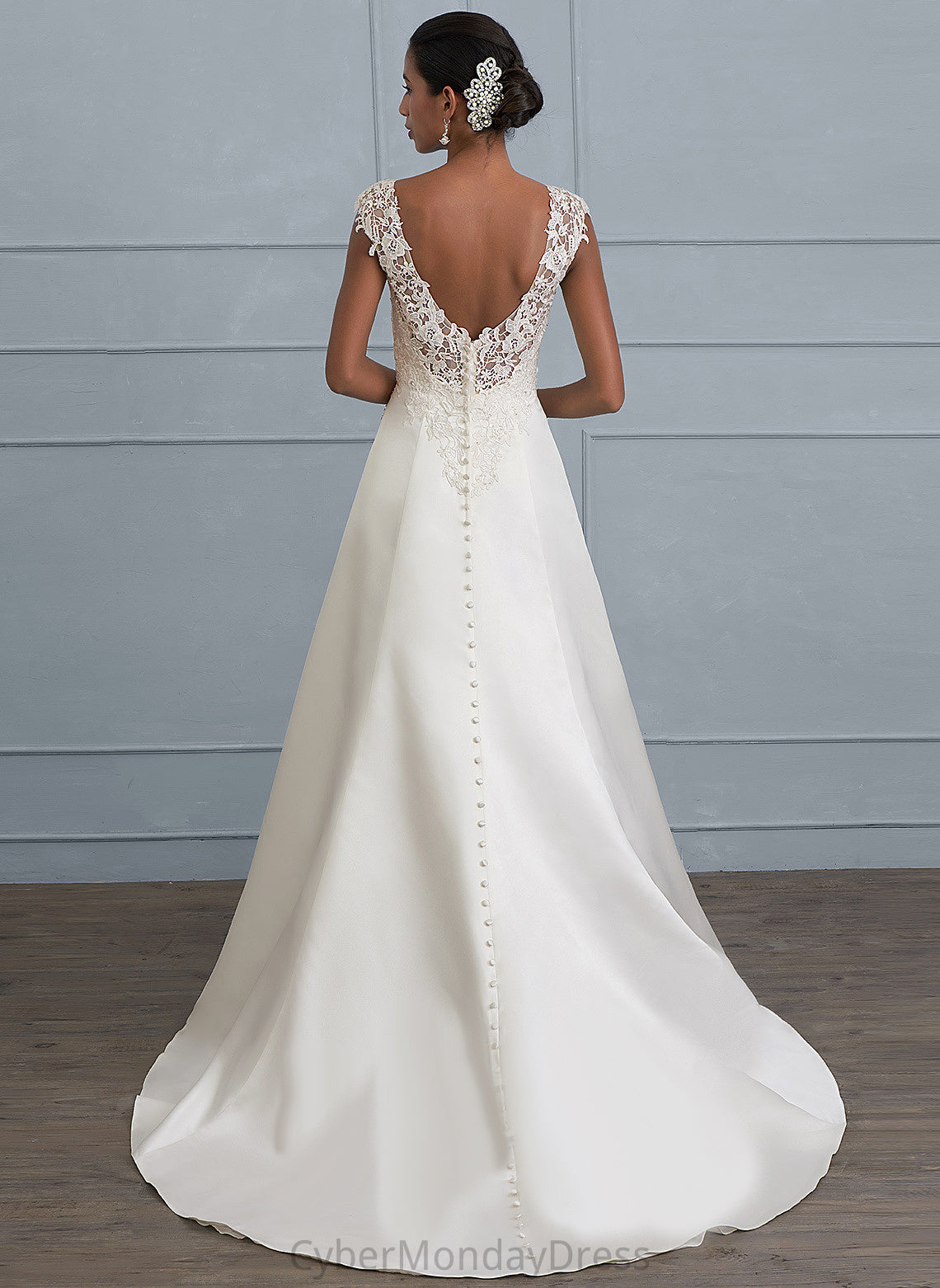 Ball-Gown/Princess Lace Wedding Wedding Dresses V-neck Ruffle Satin Sweep Dress Beading Kayleigh With Sequins Train