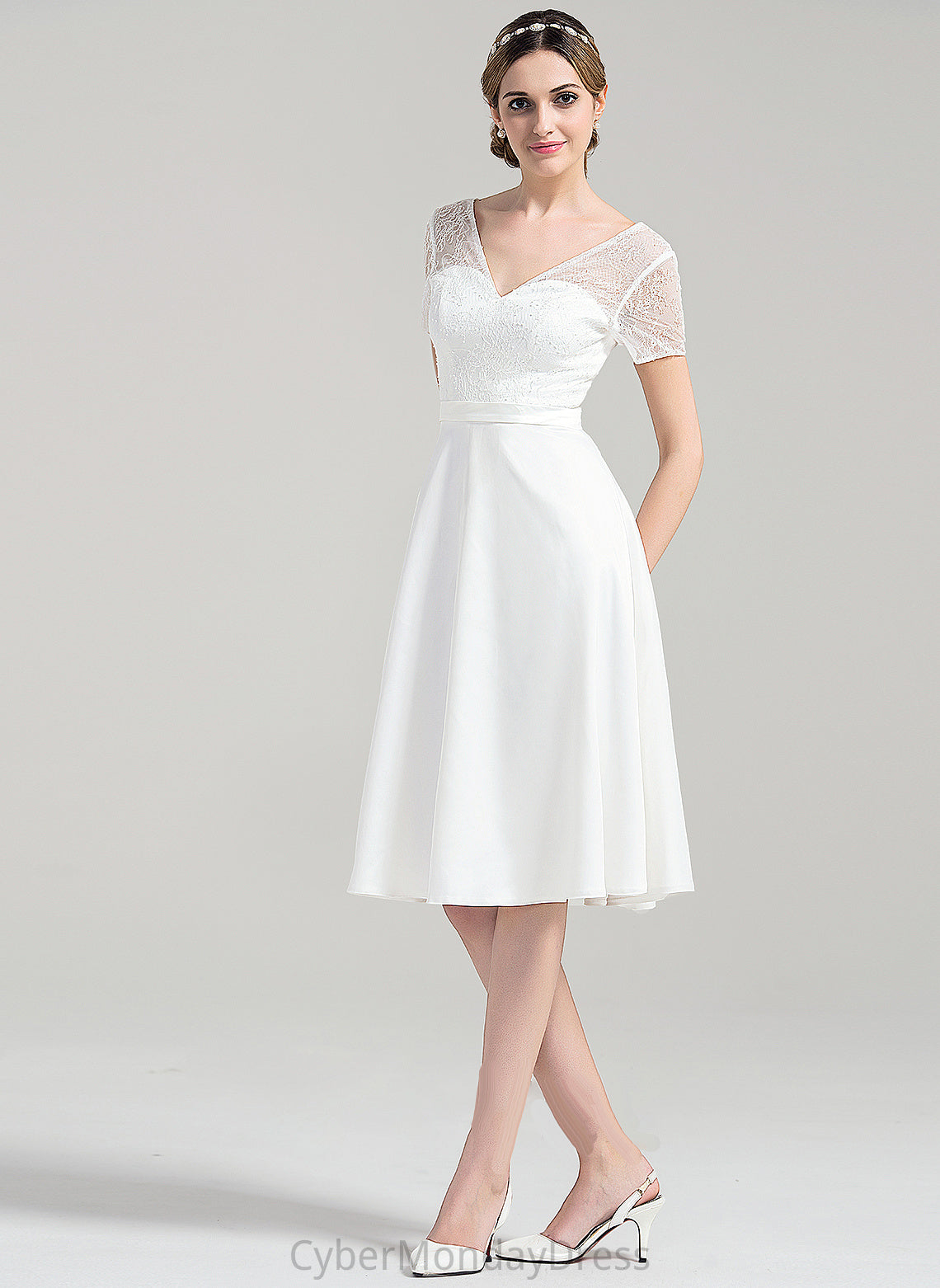 Wedding Dresses Jasmine Knee-Length Dress A-Line Wedding Satin V-neck