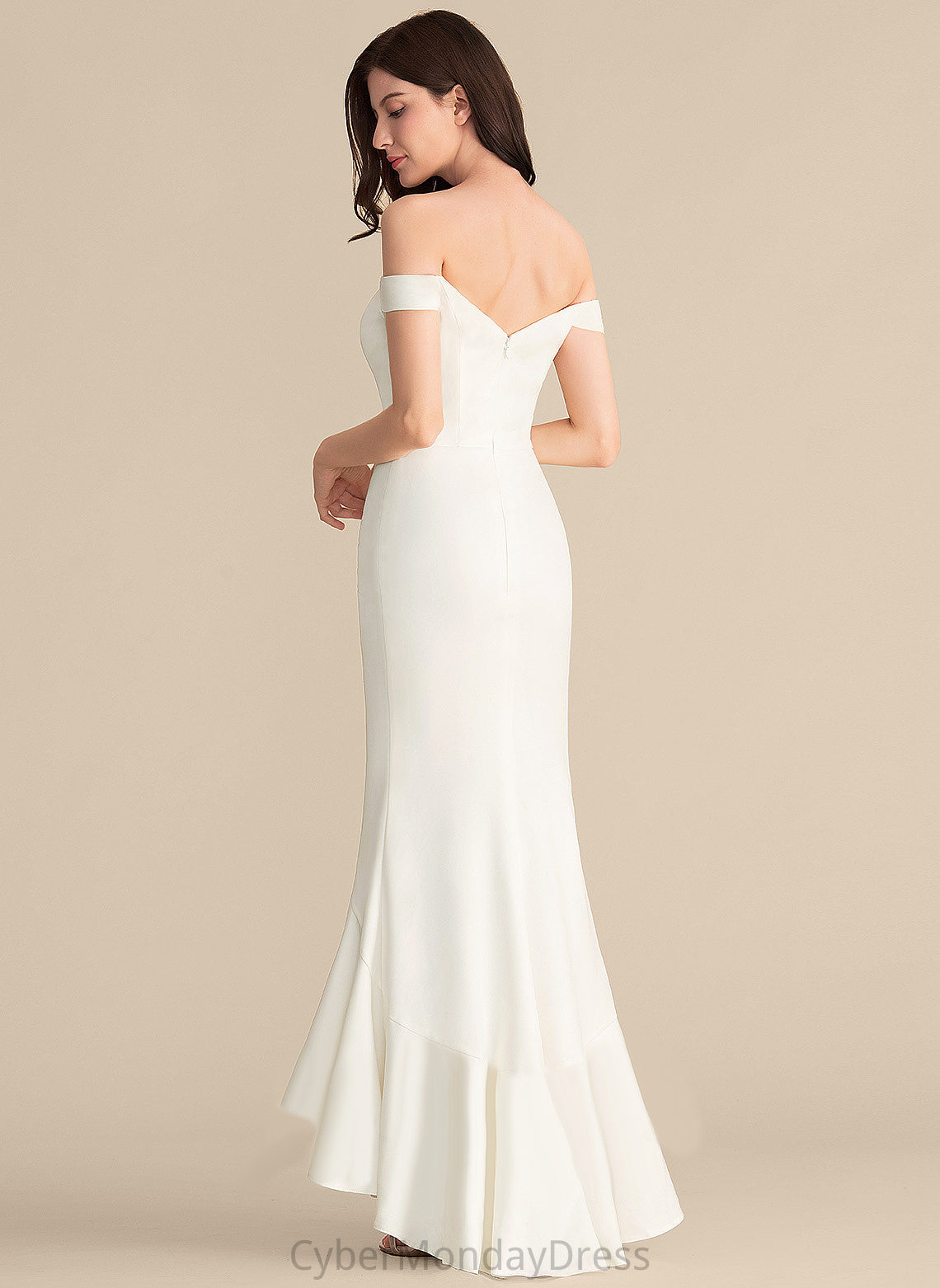 Wedding Dresses Trumpet/Mermaid Dress Asymmetrical With Cascading Ruffles Marley Off-the-Shoulder Wedding