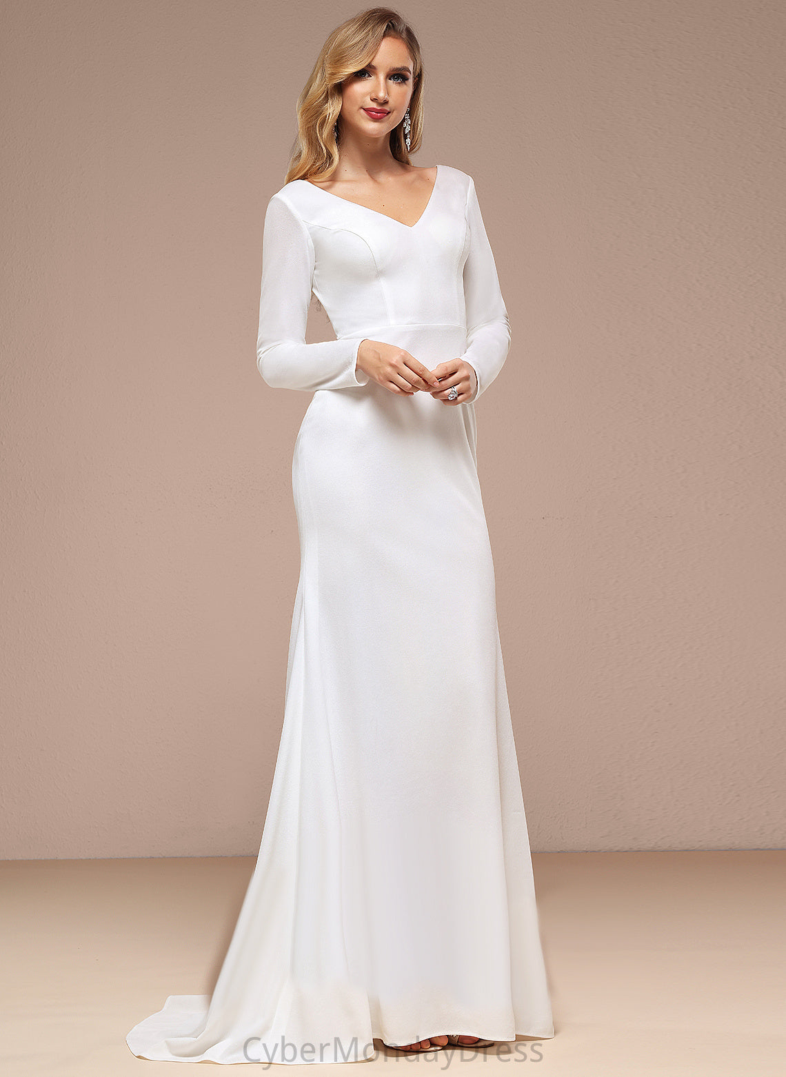 Train Dress Sweep A-Line Jaylen Chiffon V-neck Wedding Wedding Dresses