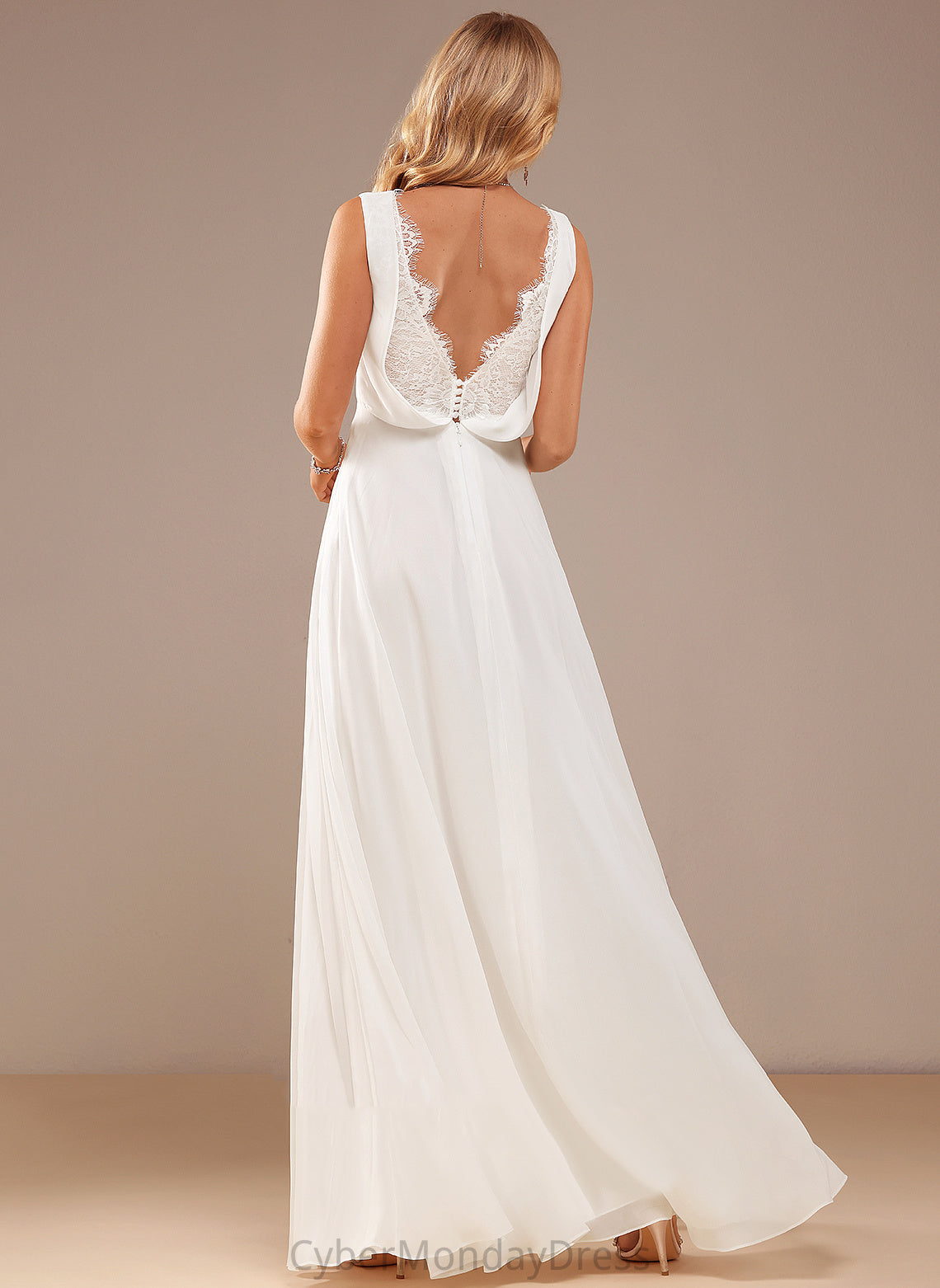 Wedding Dresses A-Line V-neck Floor-Length Chiffon Julie Wedding Dress Lace