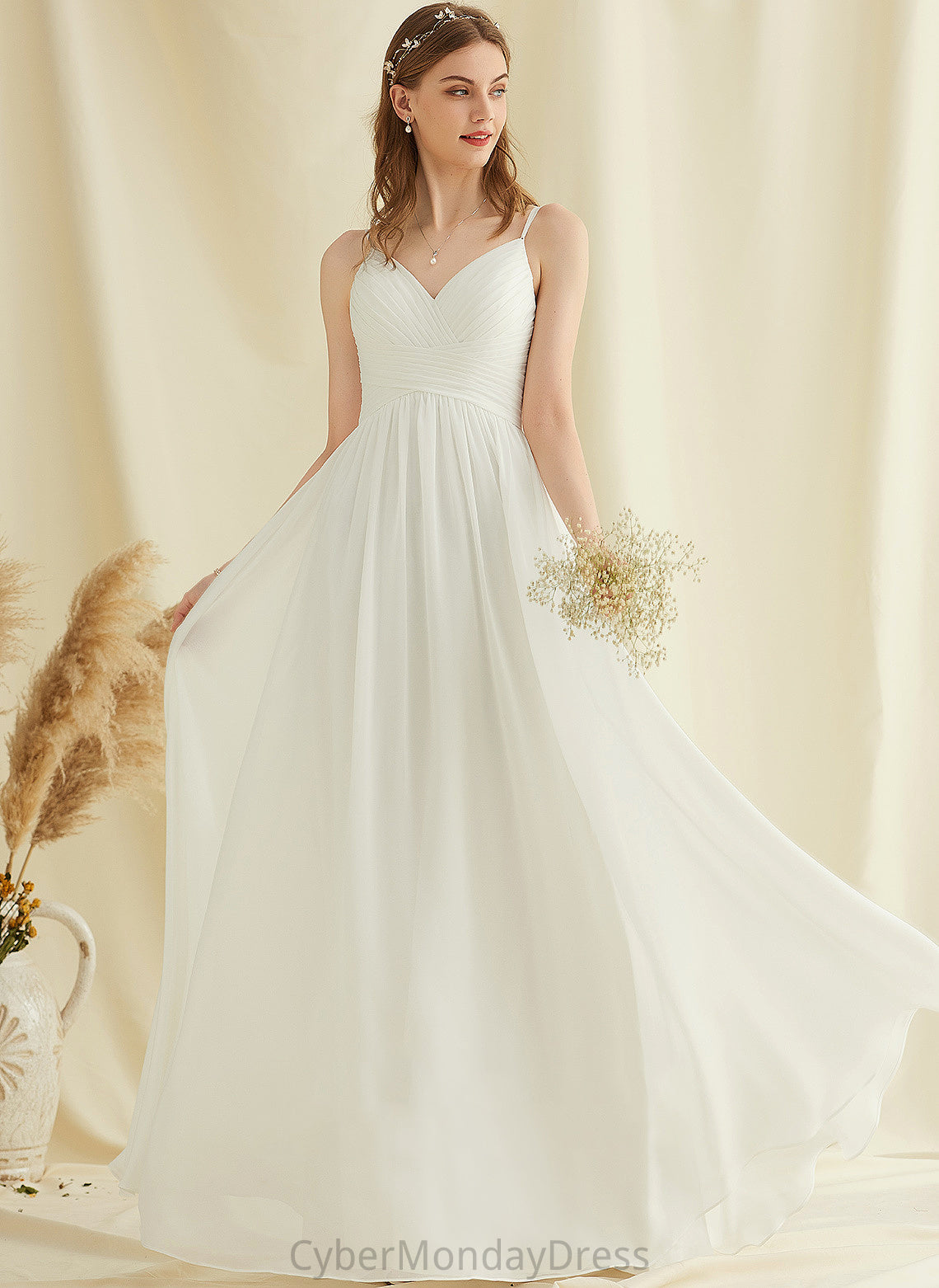 Dress Wedding Dresses A-Line Chiffon V-neck Wedding Floor-Length Serena