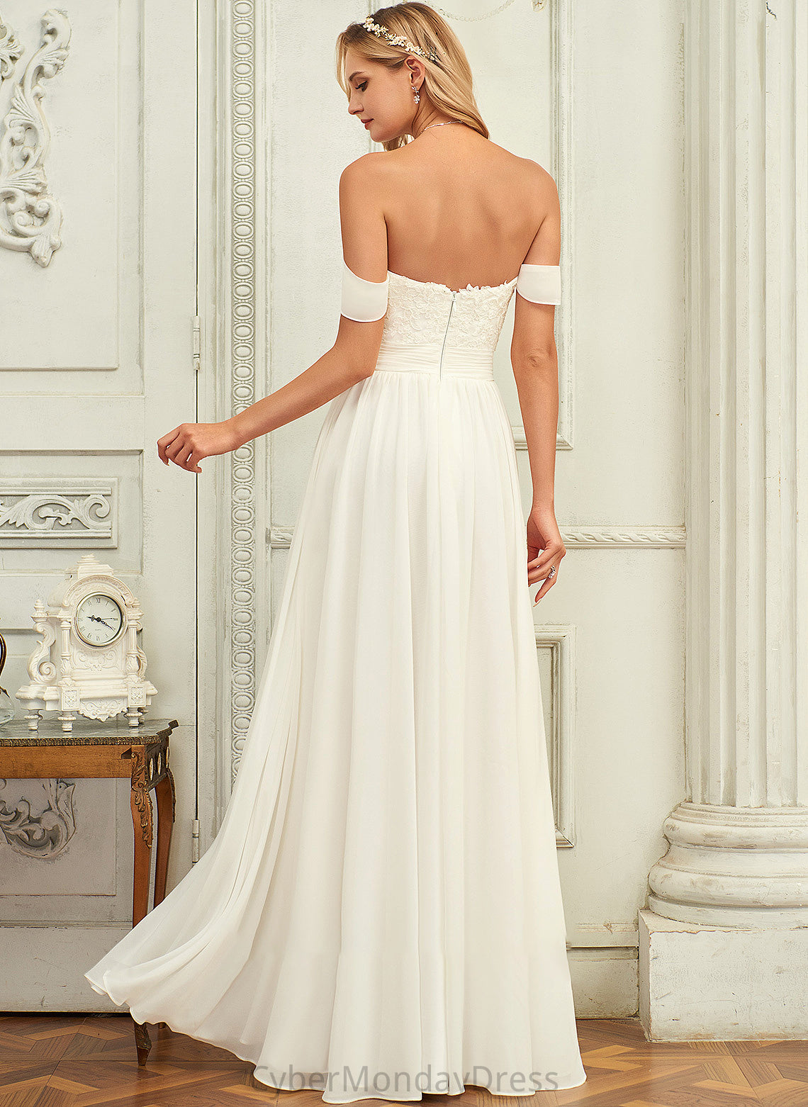 Wedding Dresses Chiffon A-Line Lia Wedding Floor-Length Off-the-Shoulder Lace Dress