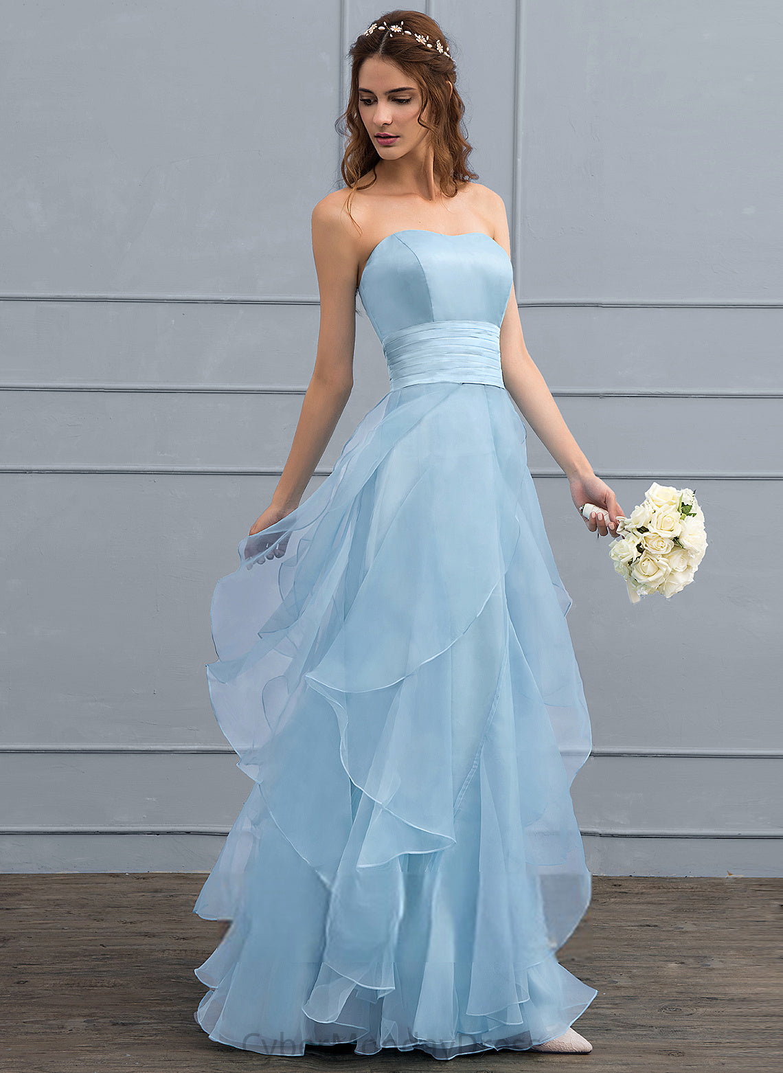 Wedding Ruffles Cascading With A-Line Wedding Dresses Charmeuse Organza Sweetheart Tianna Floor-Length Dress