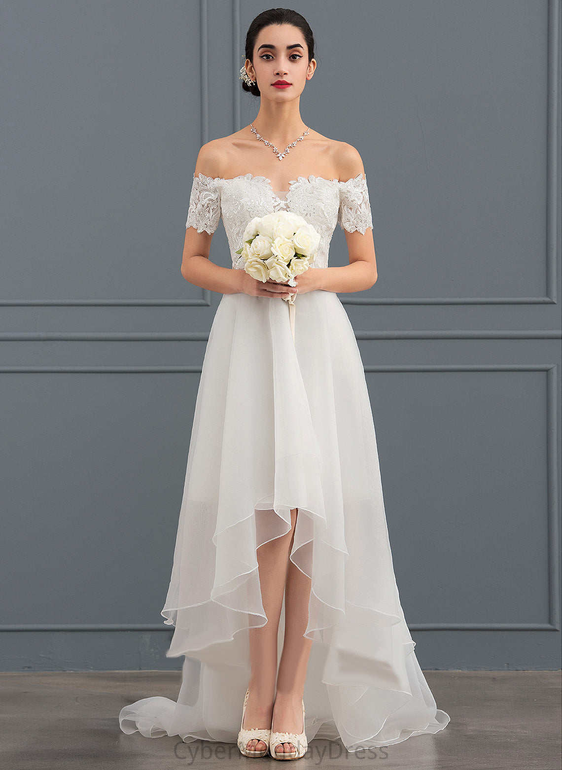 Wedding Dresses Lace With Emilia Dress Asymmetrical Wedding Sequins A-Line Organza