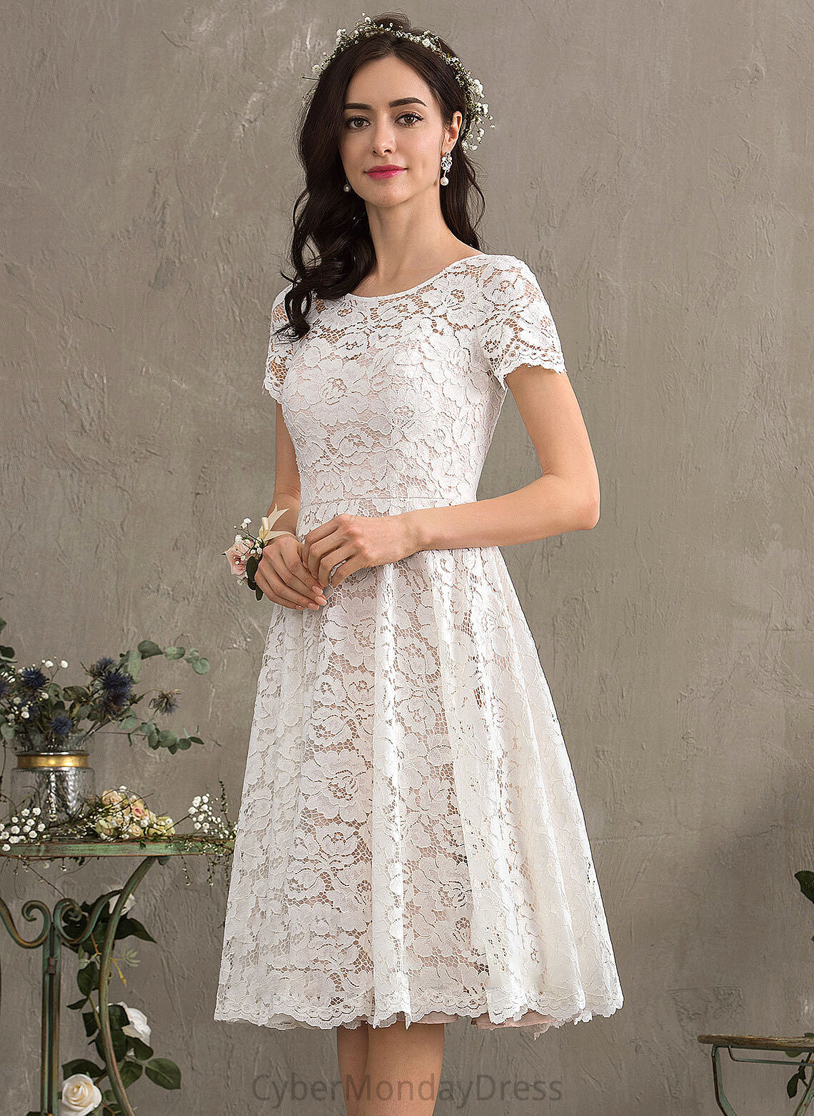 Dress Neck Wedding Wedding Dresses A-Line Knee-Length Sara Scoop Lace