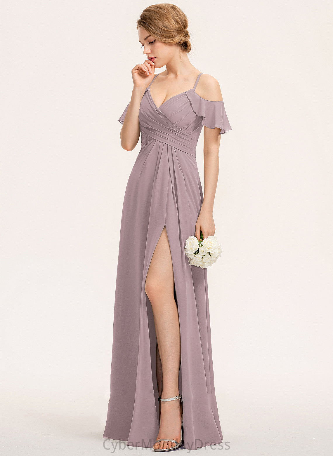 Embellishment Neckline Ruffle Floor-Length SplitFront CascadingRuffles V-neck Silhouette A-Line Fabric Length Susanna Bridesmaid Dresses