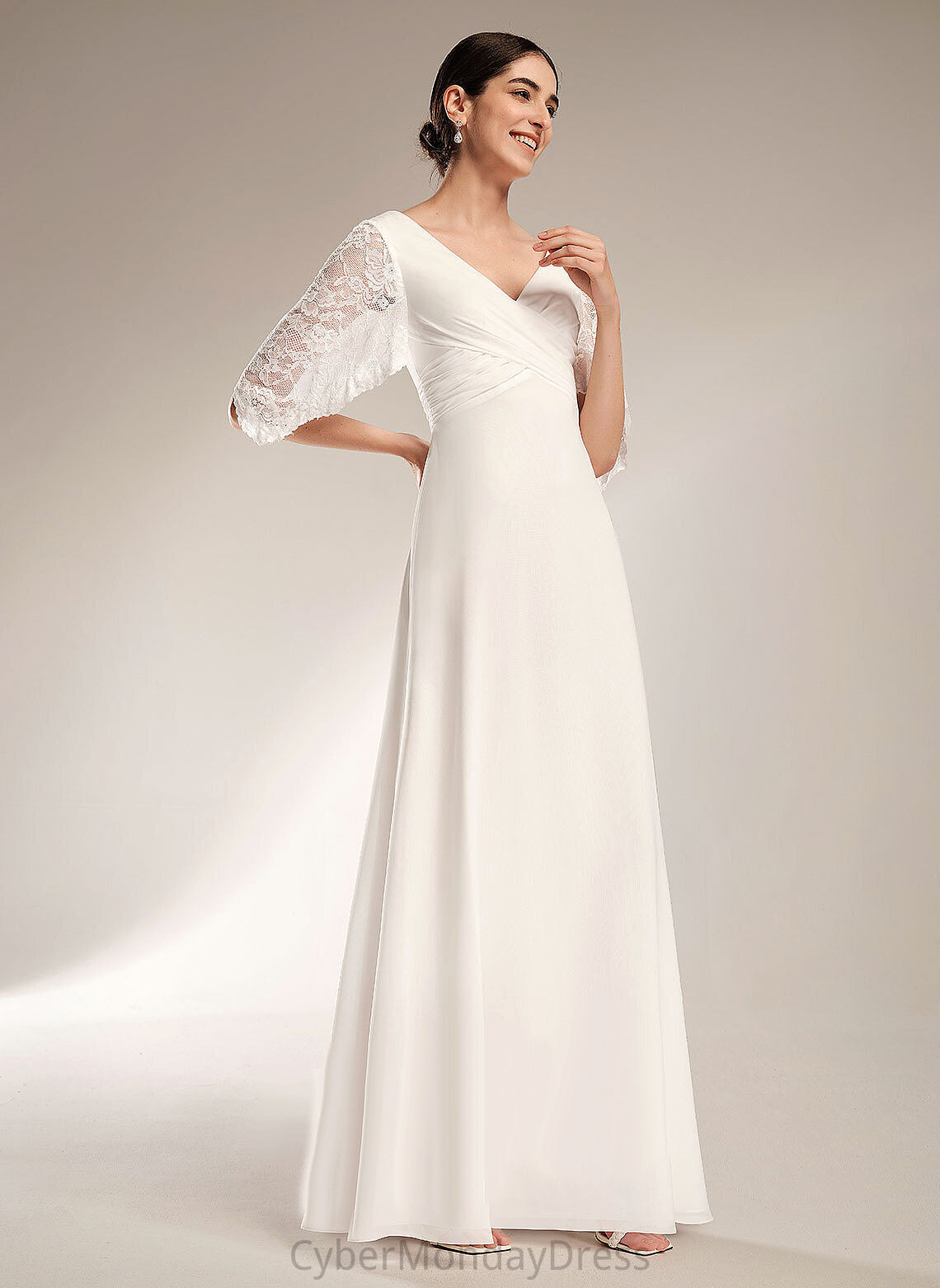 Lace Sheath/Column Wedding Dresses Wedding Jaliyah Chiffon Dress Floor-Length V-neck