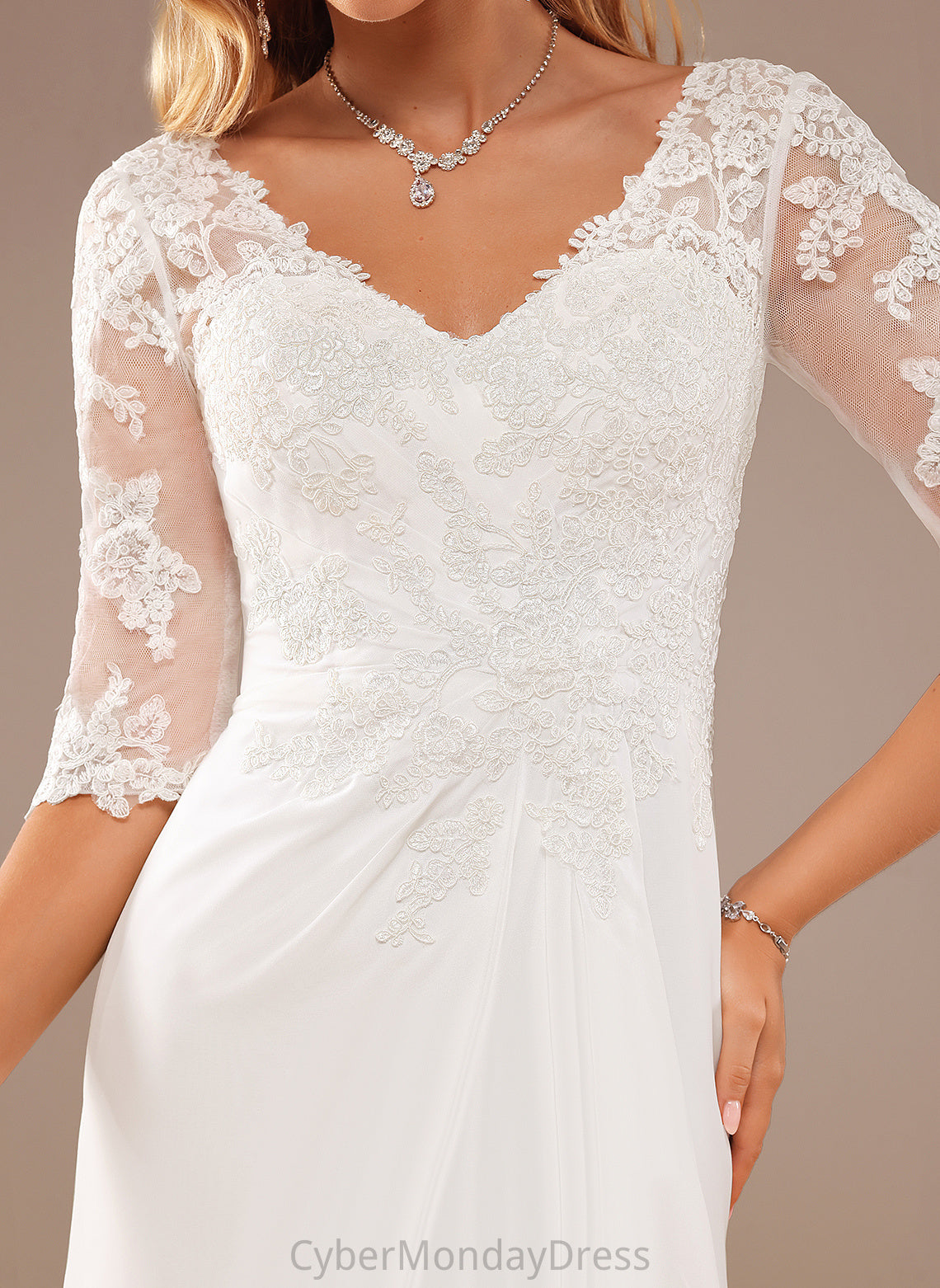 With Lace Chiffon Asymmetrical A-Line Dress Thalia Wedding Dresses Wedding V-neck Ruffle