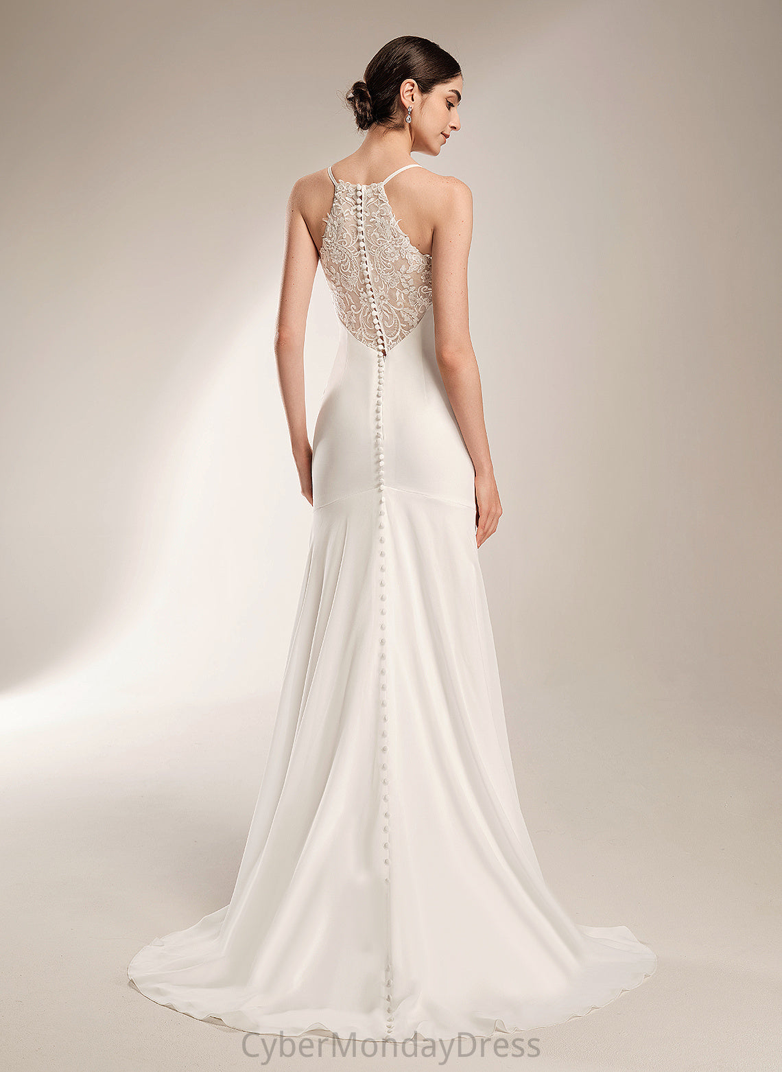 Wedding Train Sheath/Column Court Wedding Dresses With Chiffon Lace Dress Aleena V-neck