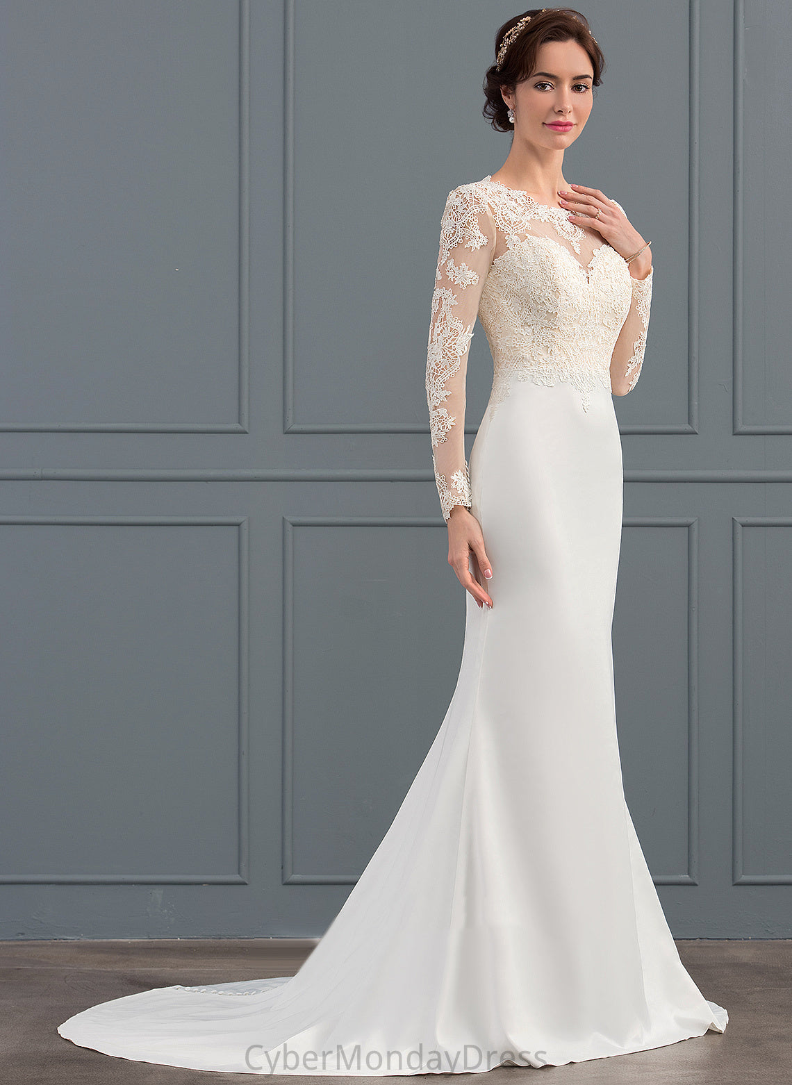 Dress Illusion Wedding Crepe Trumpet/Mermaid Wedding Dresses Train Sweep Shayla Stretch Lace