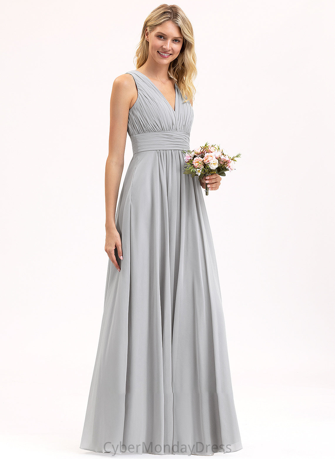 Bow(s) Floor-Length Pockets Length Fabric V-neck Embellishment Silhouette Neckline Ruffle A-Line Xiomara Bridesmaid Dresses