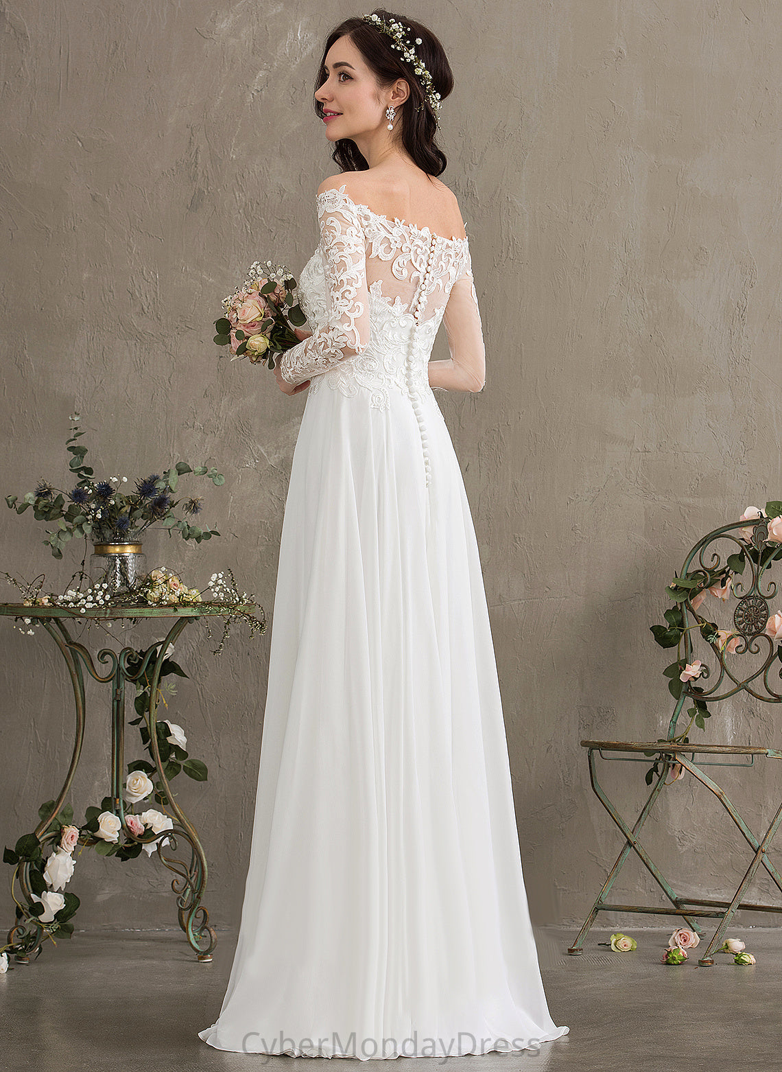 Dress Rachael Floor-Length Chiffon Off-the-Shoulder Wedding Wedding Dresses Lace A-Line