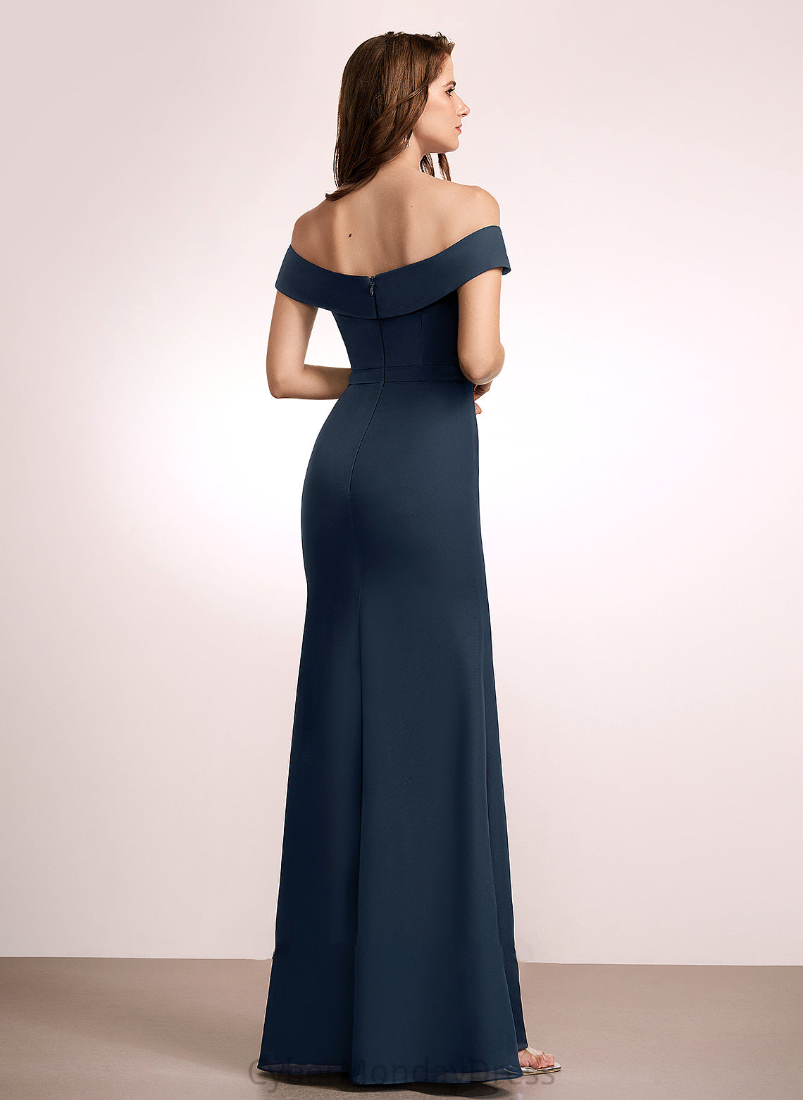 Fabric Floor-Length Ruffle Silhouette Length A-Line Neckline Off-the-Shoulder Embellishment Penny Straps Sleeveless Bridesmaid Dresses