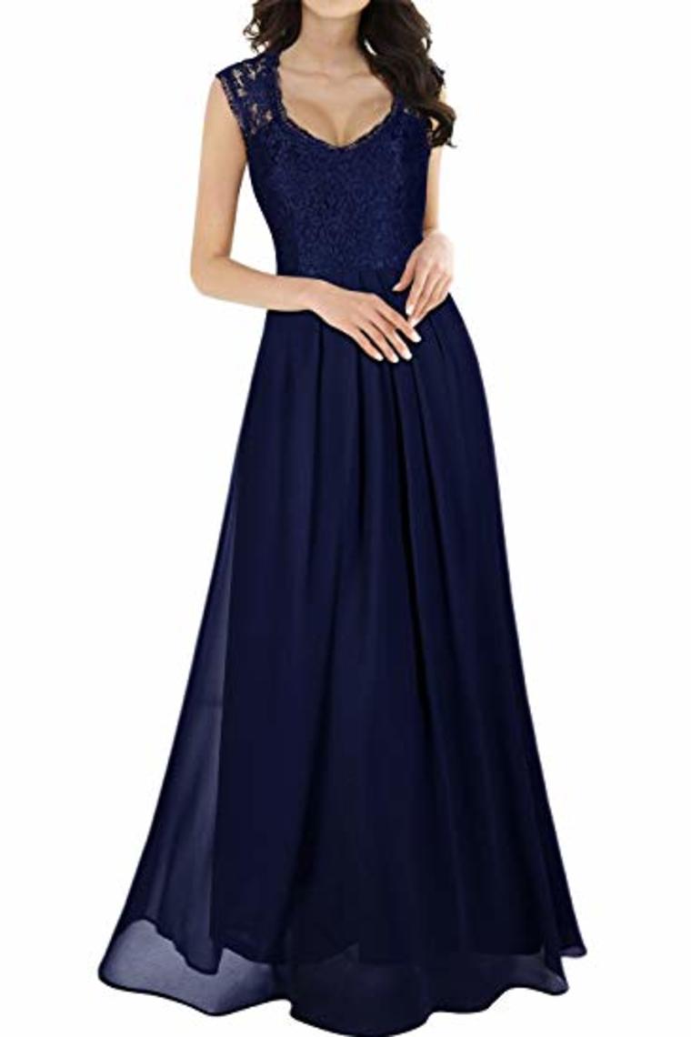 Elegant Sleeveless Round Neck Lace Dress Bridesmaid Party Festive Chiffon Long Dress