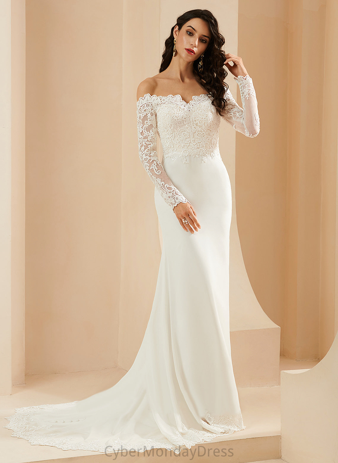 Lace Chiffon Court Off-the-Shoulder Dress Wedding Dresses Wedding Ashly Train With Trumpet/Mermaid