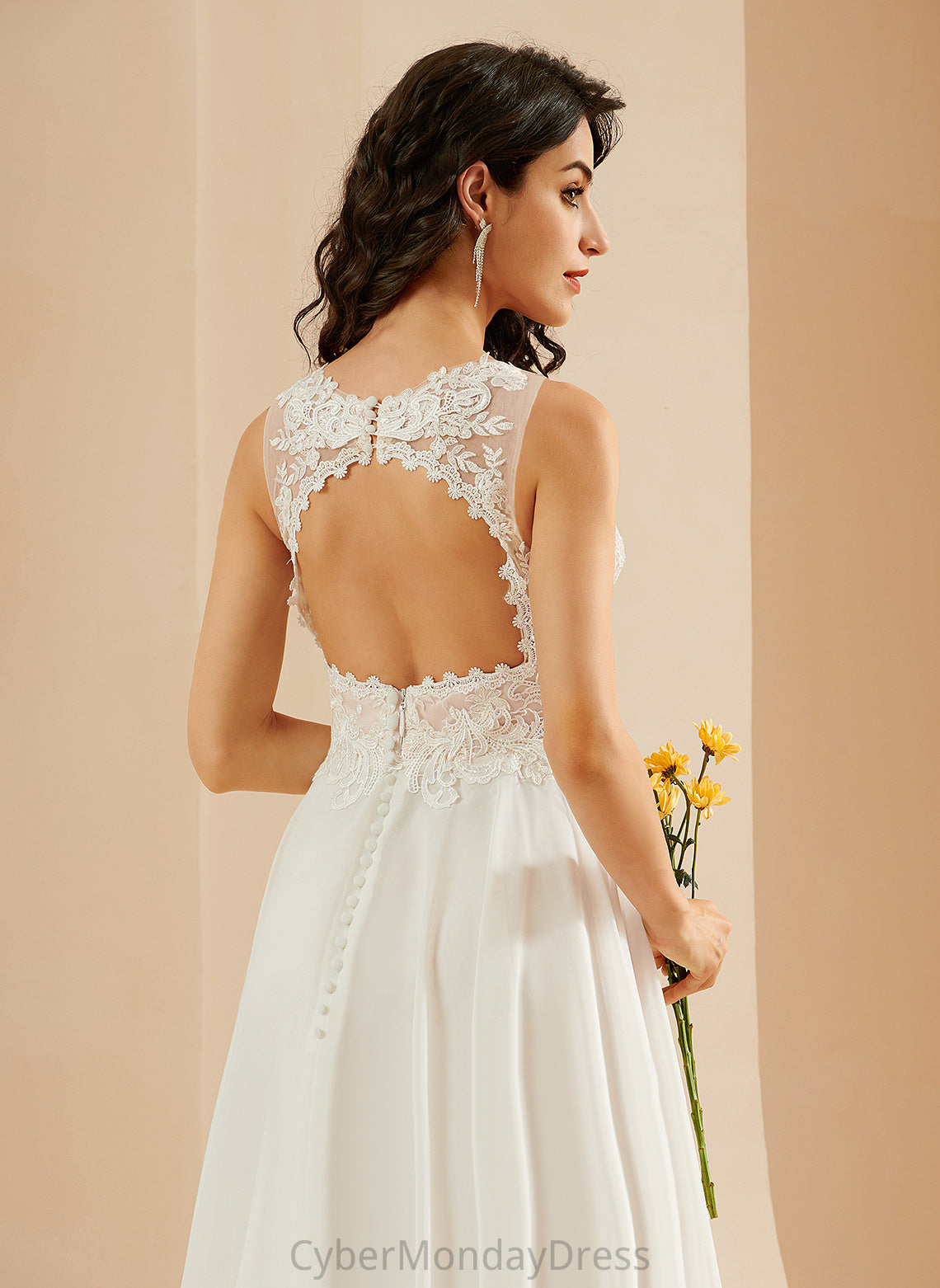 Chiffon V-neck Wedding Dresses A-Line Wedding Knee-Length Heather Dress With Sequins Lace