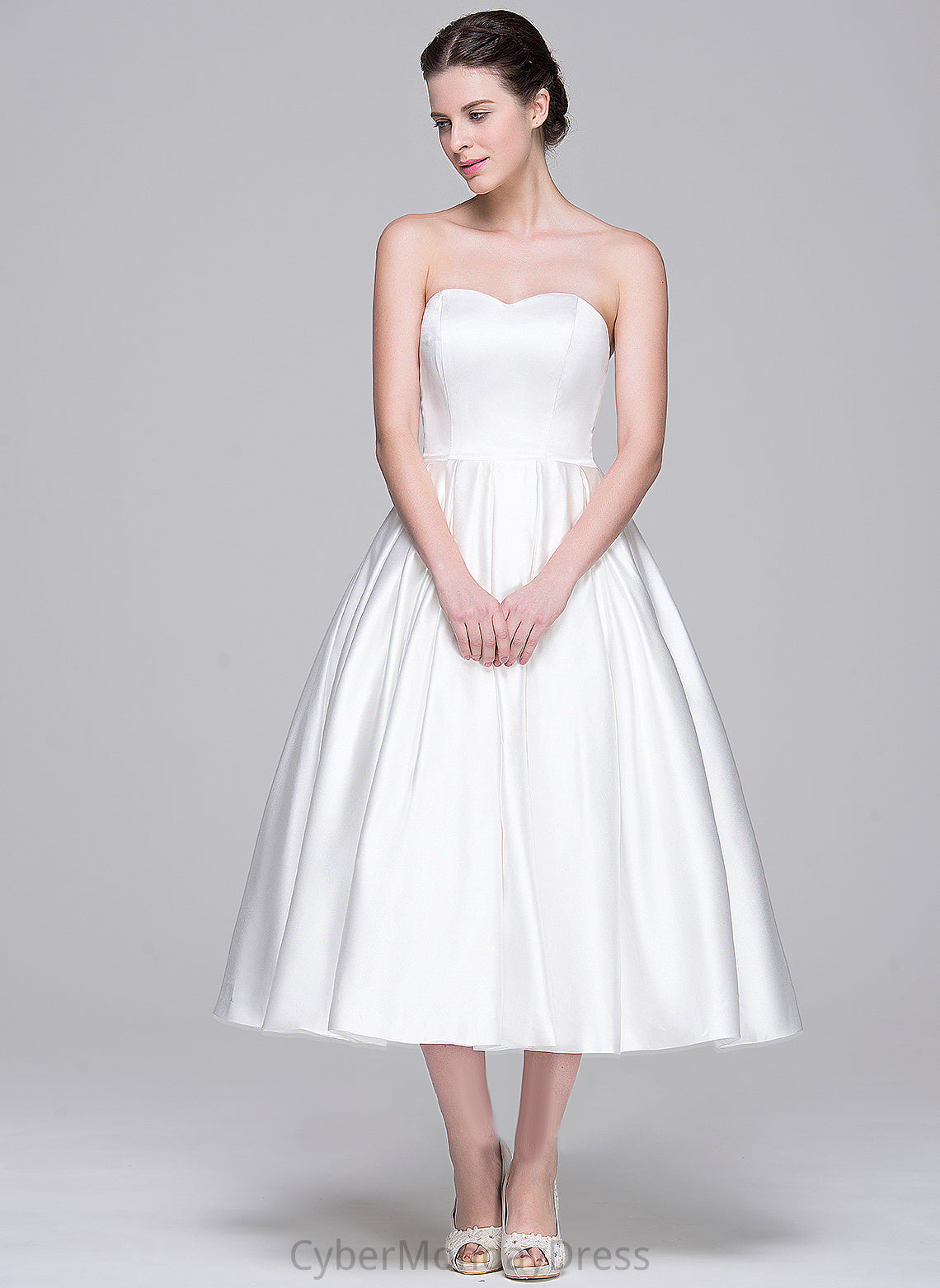 Tea-Length With Wedding Dresses Sweetheart Ball-Gown/Princess Wedding America Dress Satin Pockets