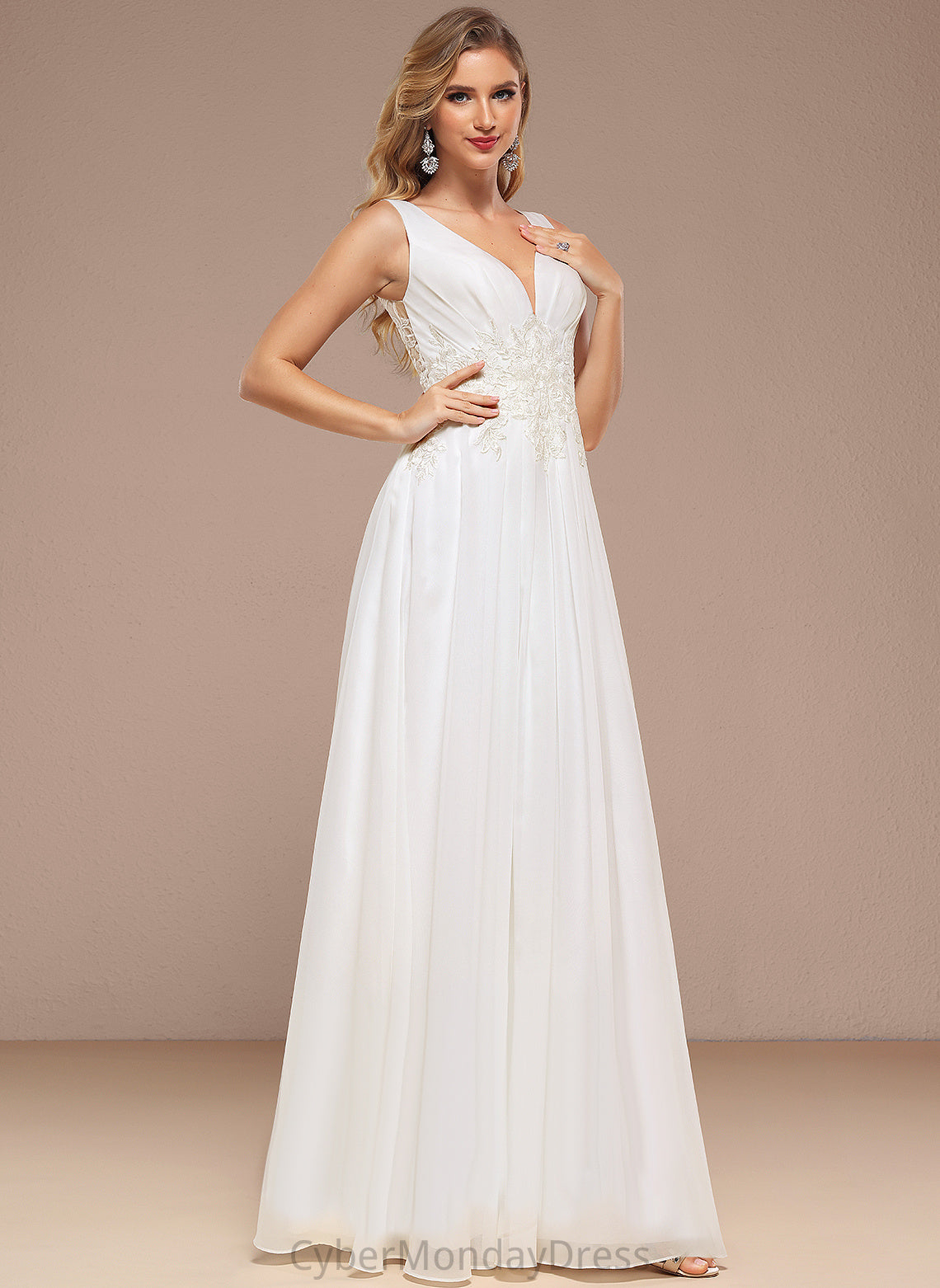 A-Line Wedding With Wedding Dresses Lace Floor-Length Chiffon V-neck Irene Sequins Dress