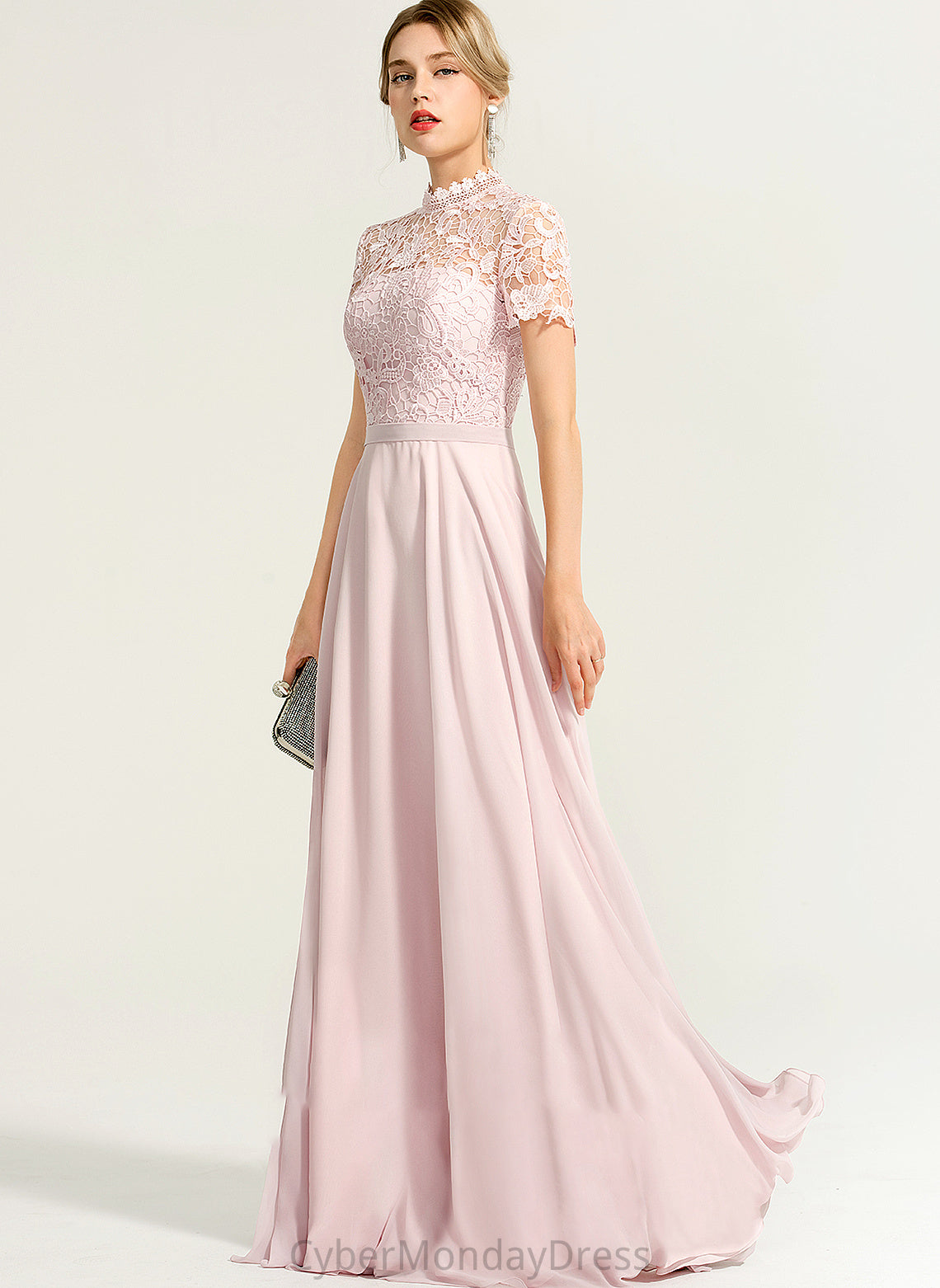 Length Embellishment Silhouette HighNeck Floor-Length A-Line Sequins Fabric Neckline Essence Bridesmaid Dresses