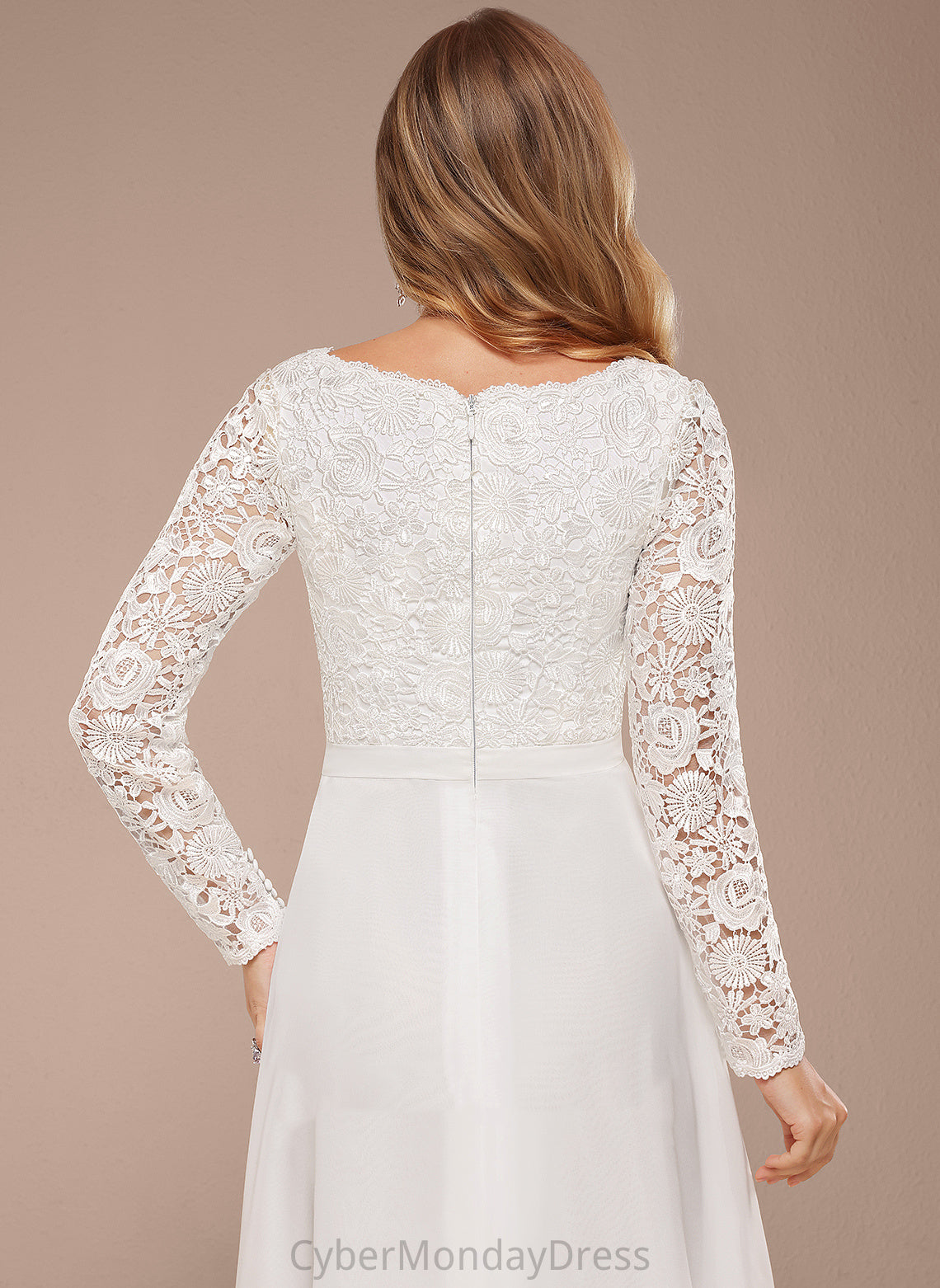 Deja Wedding Asymmetrical Lace Wedding Dresses A-Line Dress V-neck Chiffon