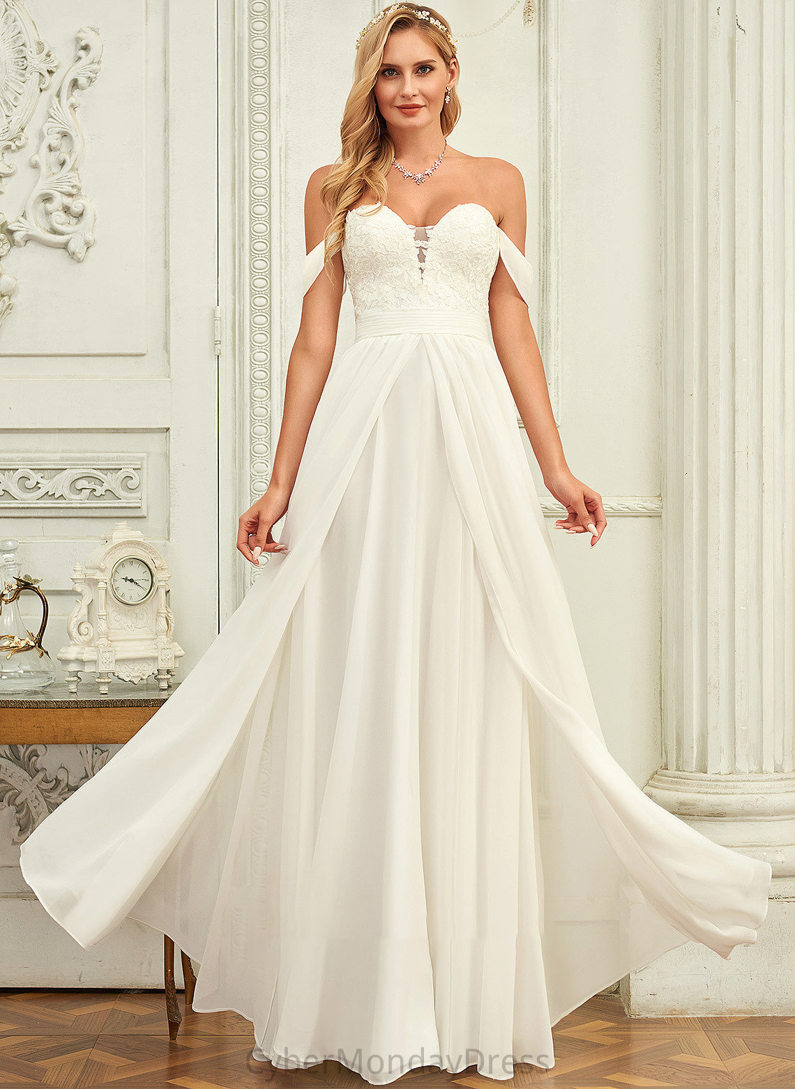 Wedding Dresses Chiffon A-Line Lia Wedding Floor-Length Off-the-Shoulder Lace Dress