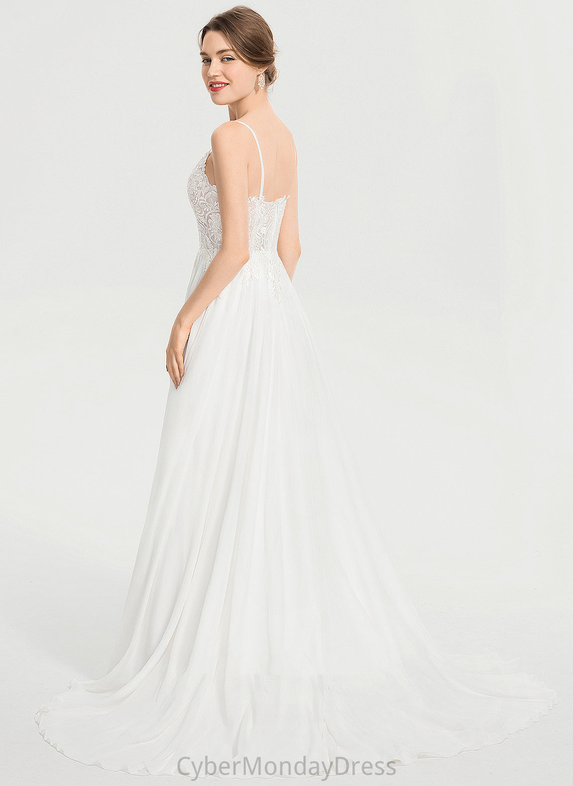 A-Line Chiffon Sweep Wedding Split V-neck With Dress Aimee Front Wedding Dresses Train