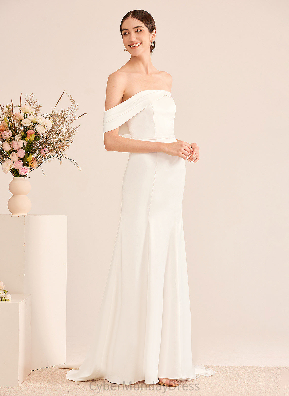 Wedding Sweep Carlee Dress Off-the-Shoulder Wedding Dresses Train Satin With Trumpet/Mermaid Ruffle