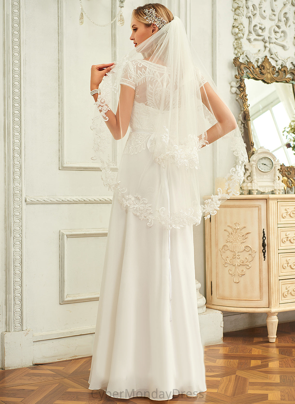 Neck Lace With Sierra Dress Floor-Length Wedding Dresses Scoop Chiffon Wedding Sequins