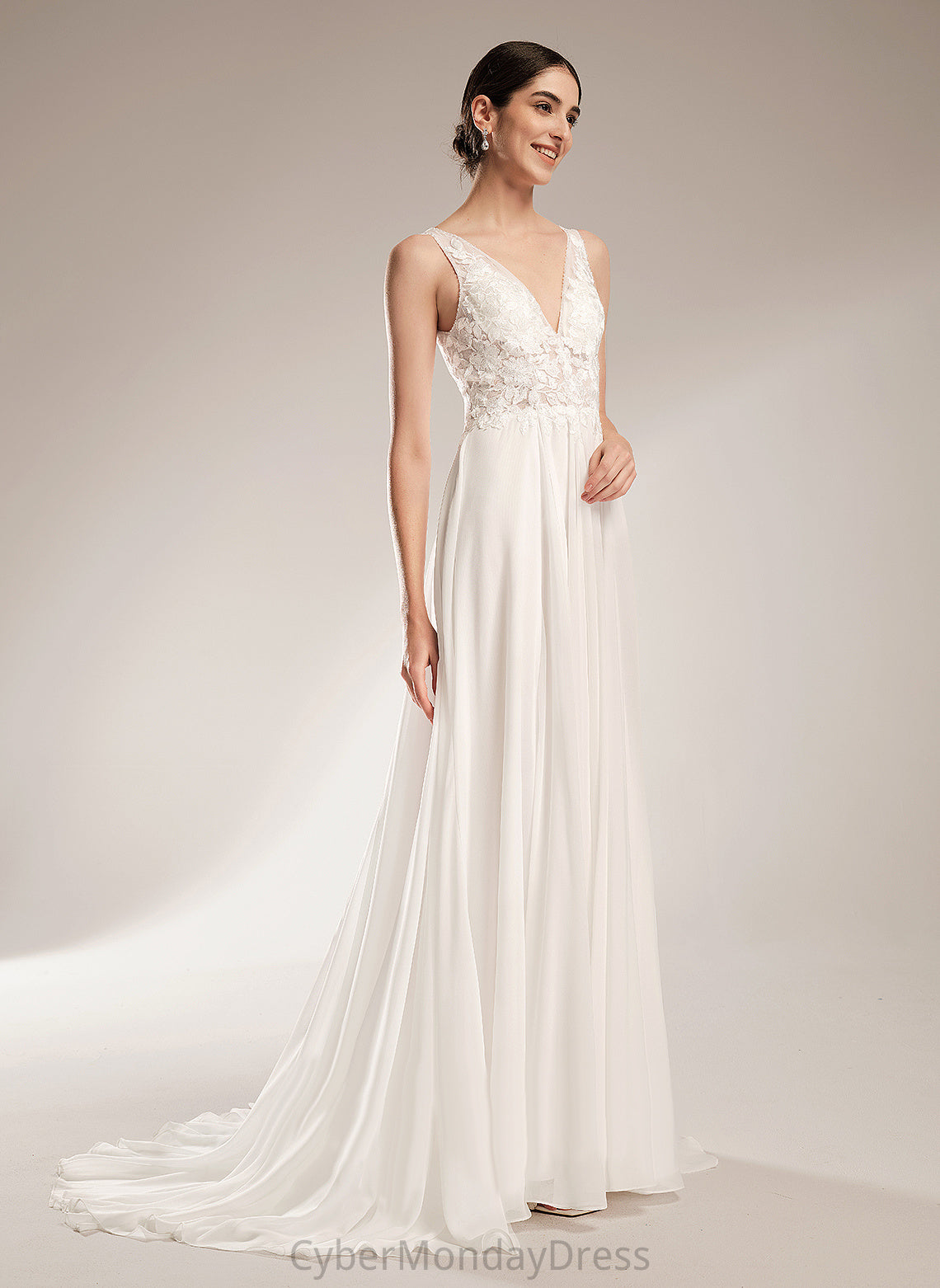 Court Beading With Kinley Chiffon Sequins Dress A-Line Train Wedding Dresses V-neck Lace Wedding