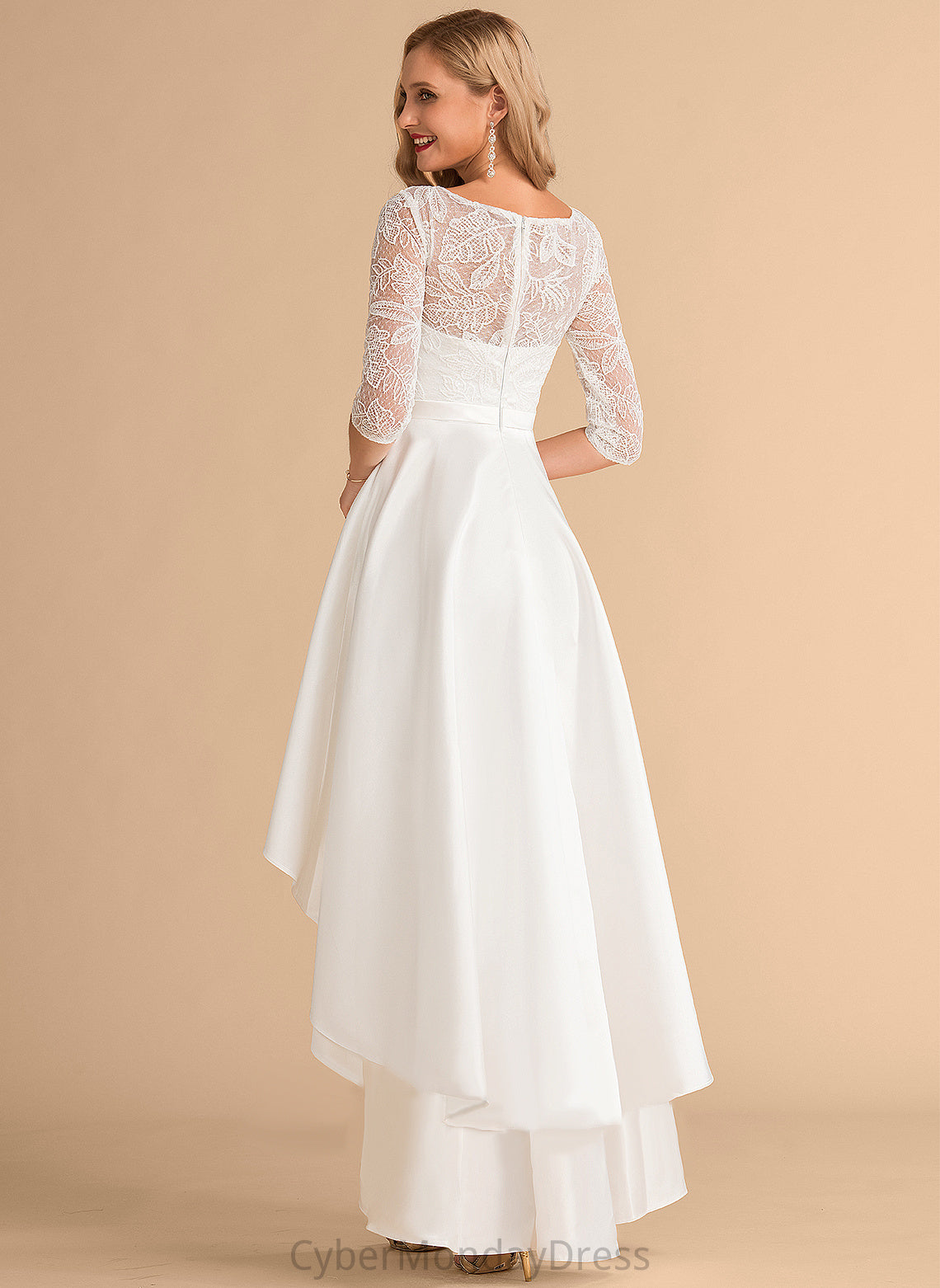 Wedding Asymmetrical Scoop Wedding Dresses Dominique A-Line Lace Satin Dress