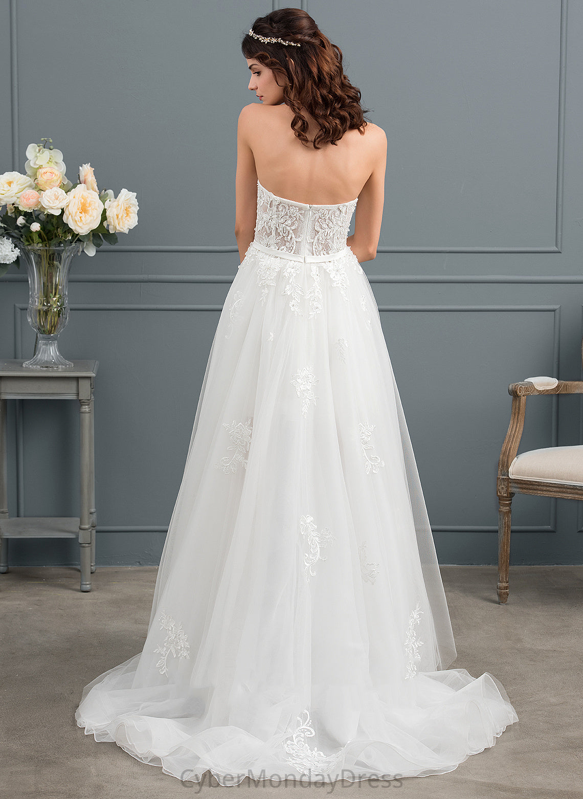 Bow(s) Wedding With Wedding Dresses Sequins Maia A-Line Asymmetrical Dress Lace Tulle Beading Satin Sweetheart