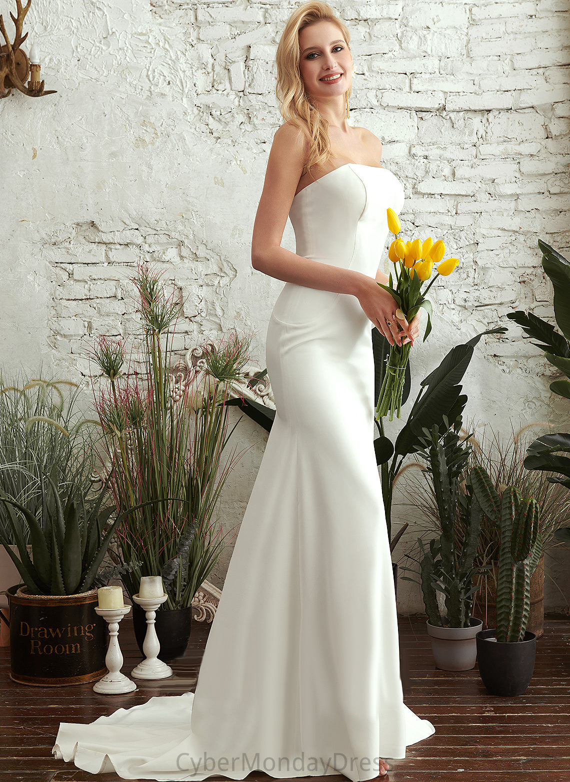 Wedding Stretch Madalynn Train Crepe Strapless Dress Sweep Trumpet/Mermaid Wedding Dresses