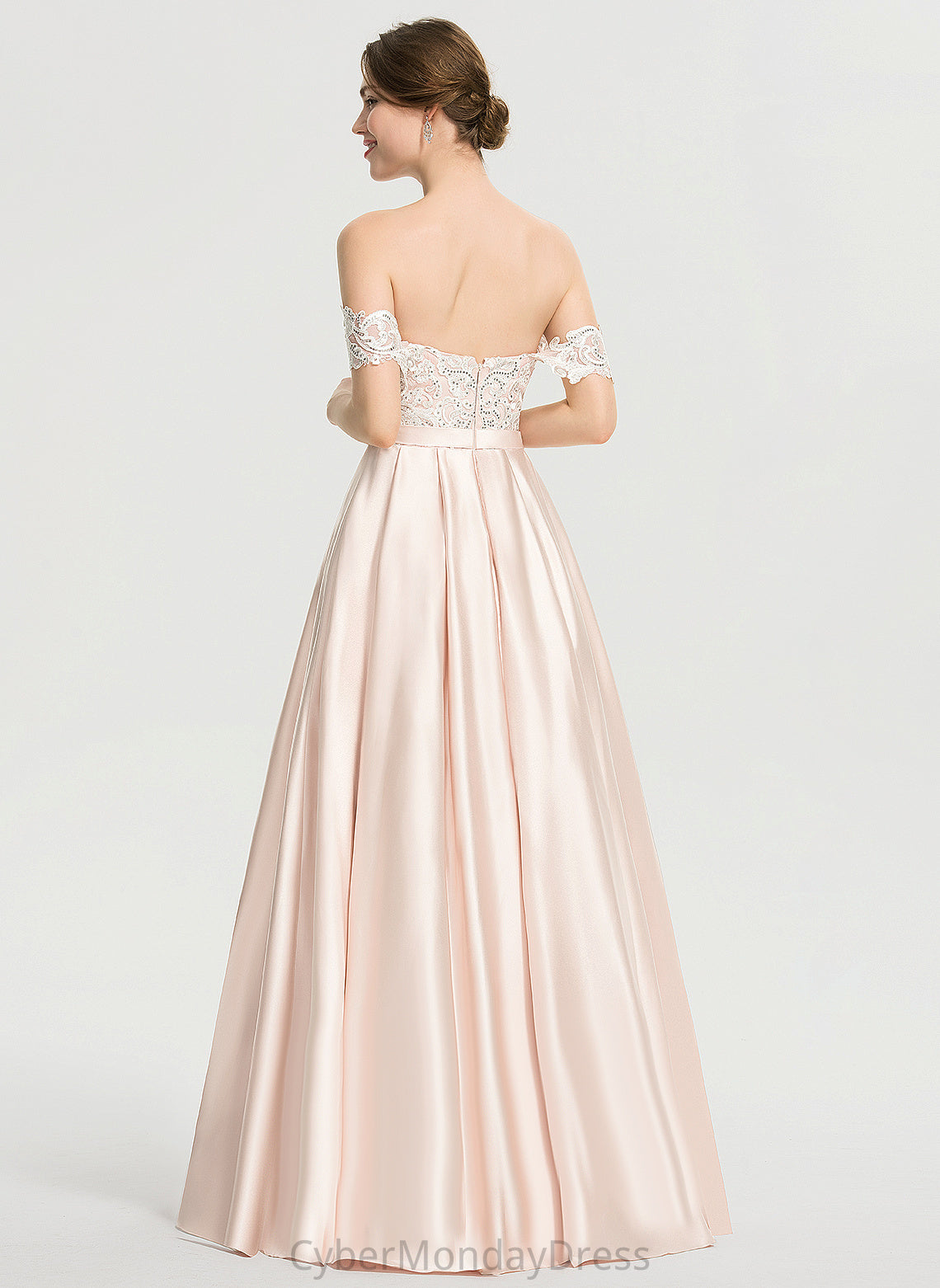 Lace Off-the-Shoulder With Satin Emmalee Wedding Dresses Wedding Ball-Gown/Princess Dress Sequins Floor-Length