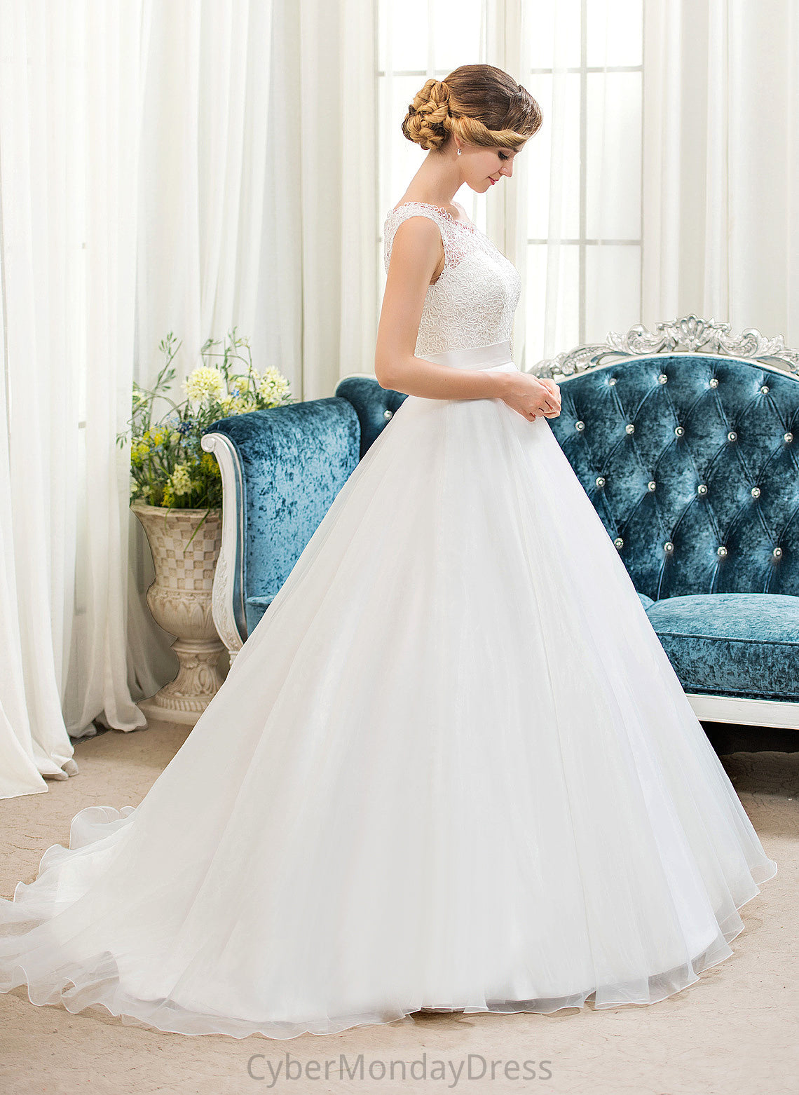 Satin Ball-Gown/Princess Beading Sequins Lace Dress Organza Wedding Sweep With Wedding Dresses Train Sheila