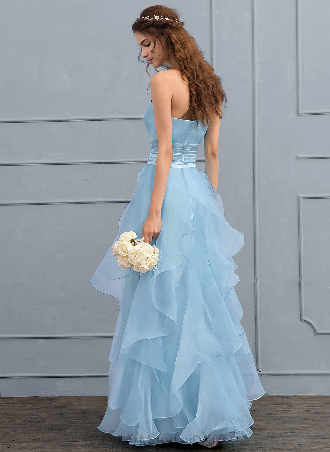 Wedding Ruffles Cascading With A-Line Wedding Dresses Charmeuse Organza Sweetheart Tianna Floor-Length Dress