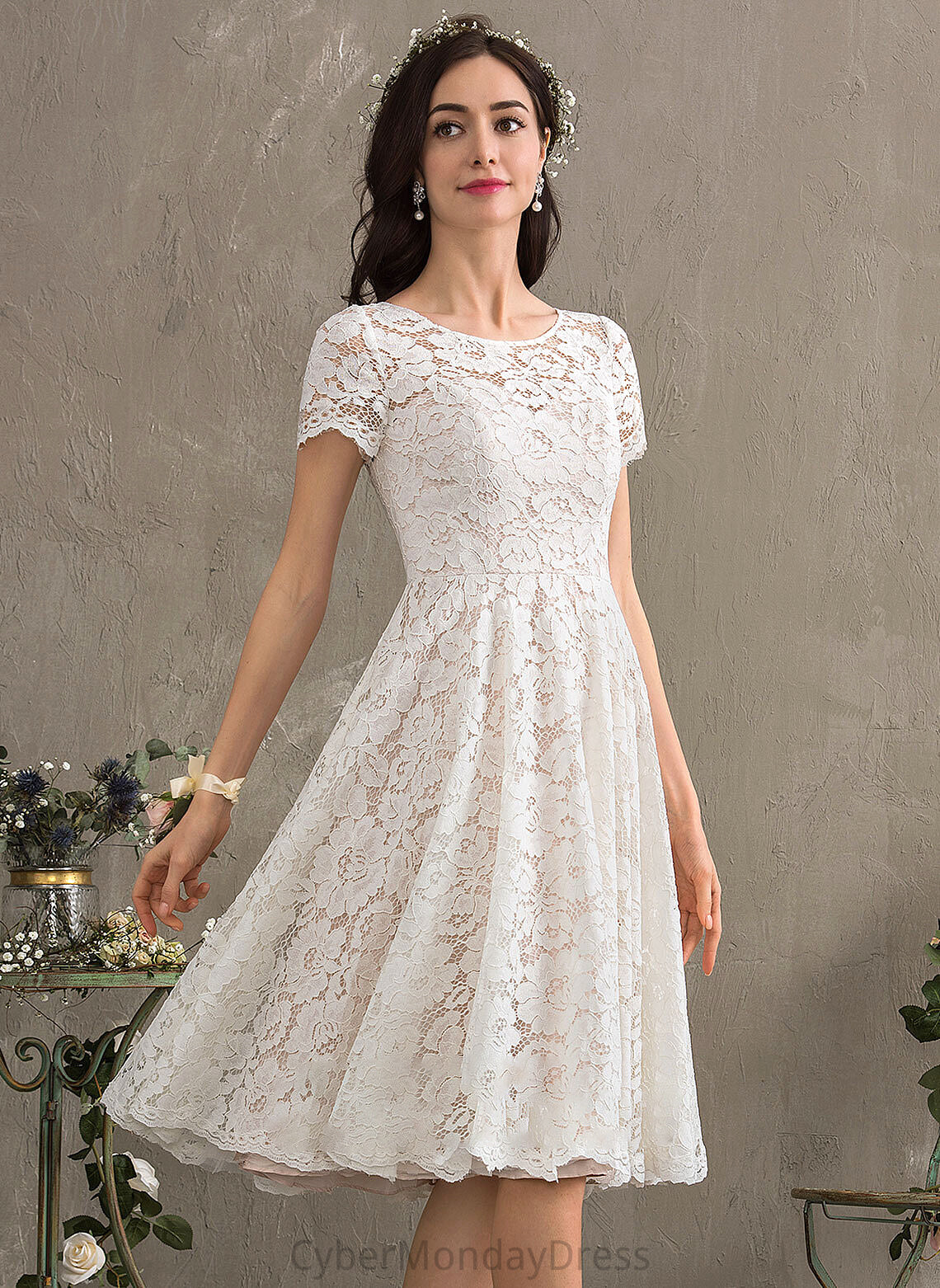 Dress Neck Wedding Wedding Dresses A-Line Knee-Length Sara Scoop Lace