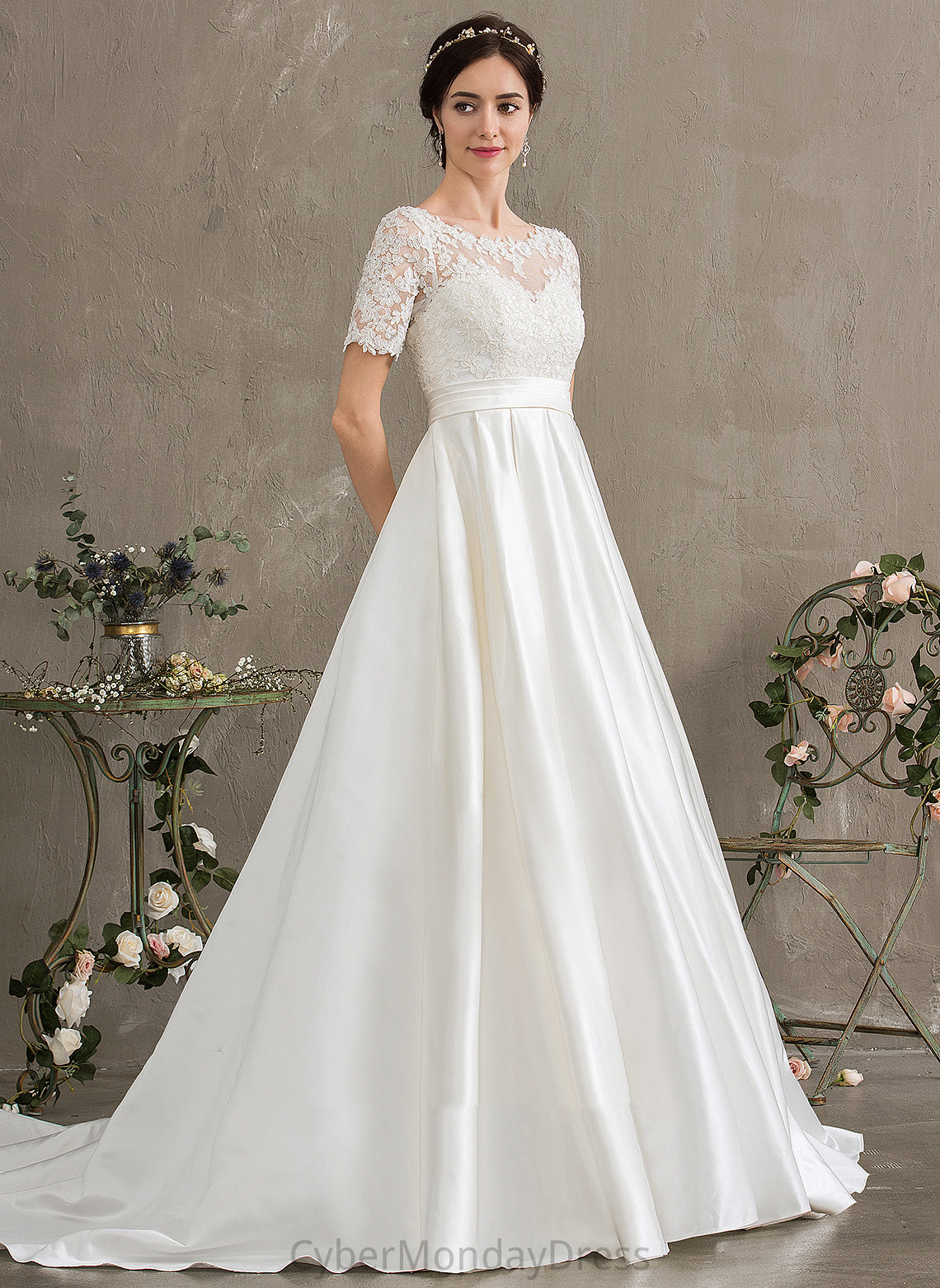 Beading Ball-Gown/Princess Satin Quintina Wedding Sequins Court Pockets With Lace Dress Train Wedding Dresses