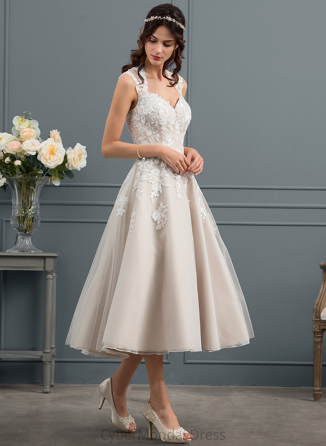 Wedding Wedding Dresses Alma Sweetheart Lace Sequins With Ball-Gown/Princess Dress Tulle Tea-Length