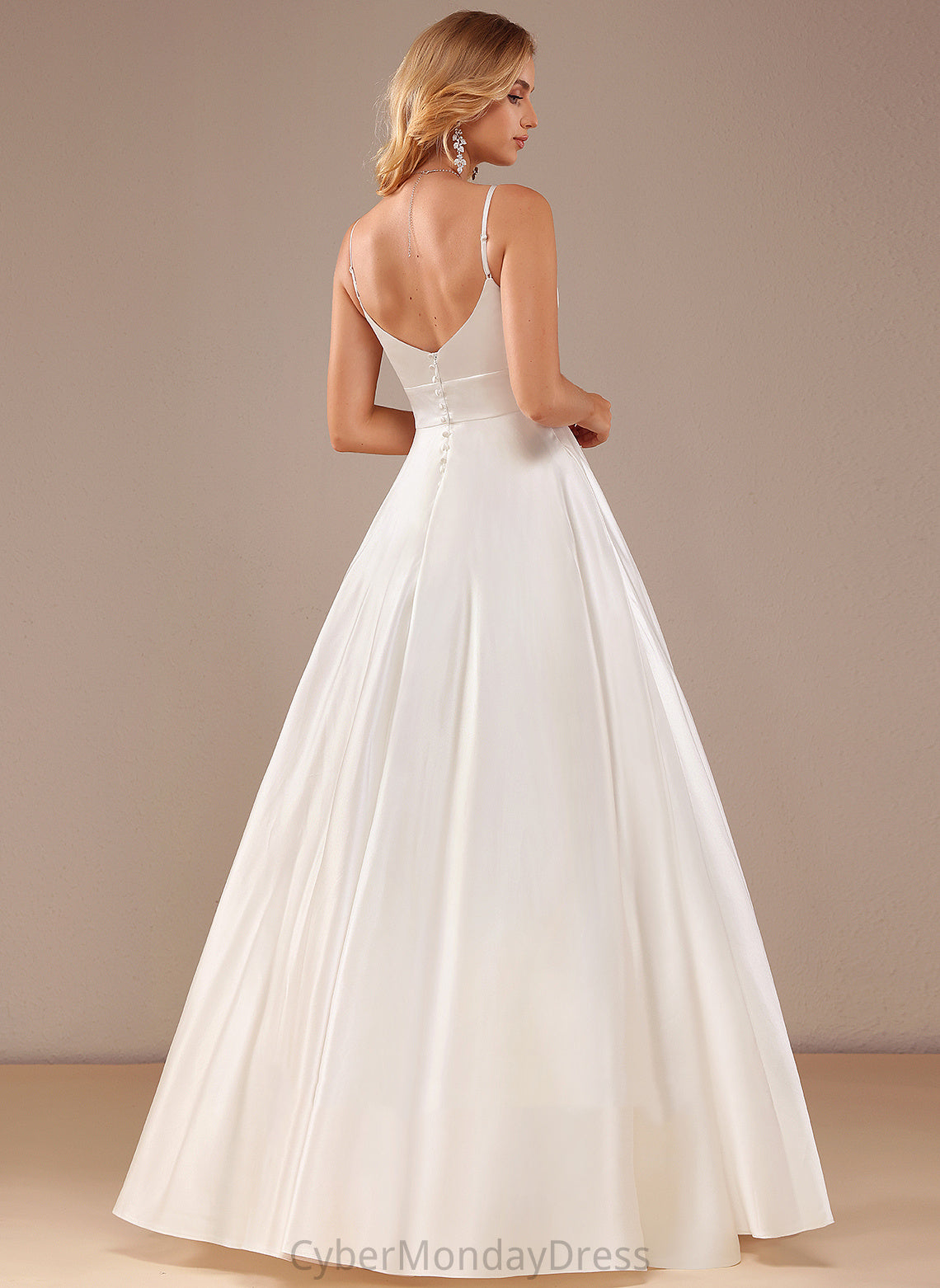 Wedding Ball-Gown/Princess Aiyana Wedding Dresses Pockets V-neck With Floor-Length Dress Satin