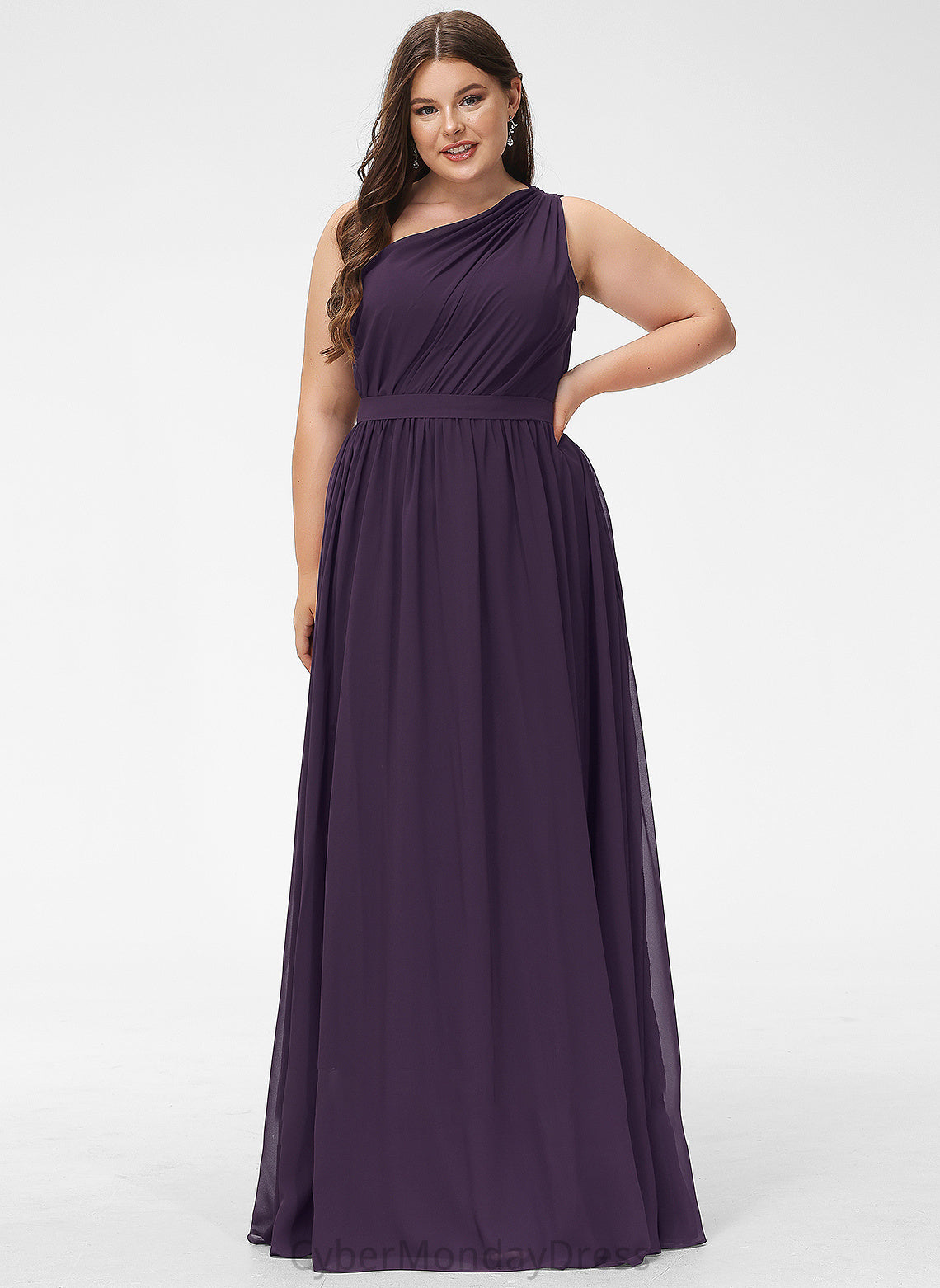 Floor-Length Length Embellishment Neckline Silhouette One-Shoulder Ruffle Fabric A-Line Eleanor Bridesmaid Dresses