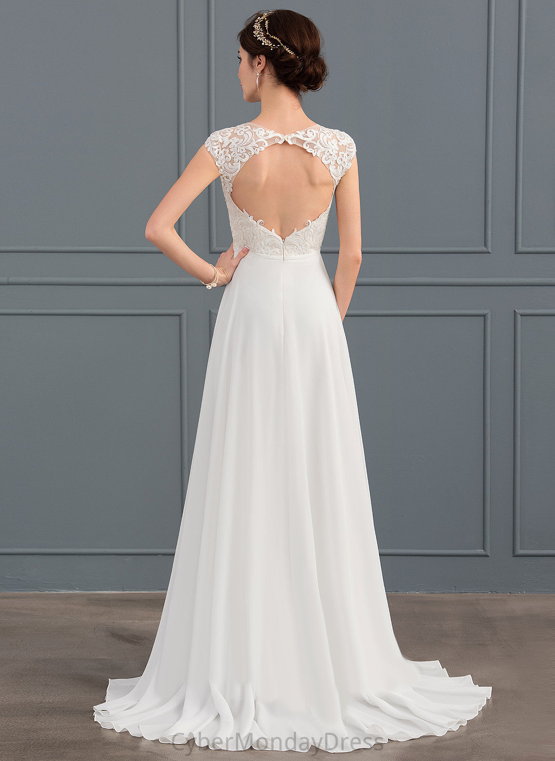 Train Front V-neck Sweep A-Line Wedding Dresses Split Dress Peggie Wedding Lace With Chiffon